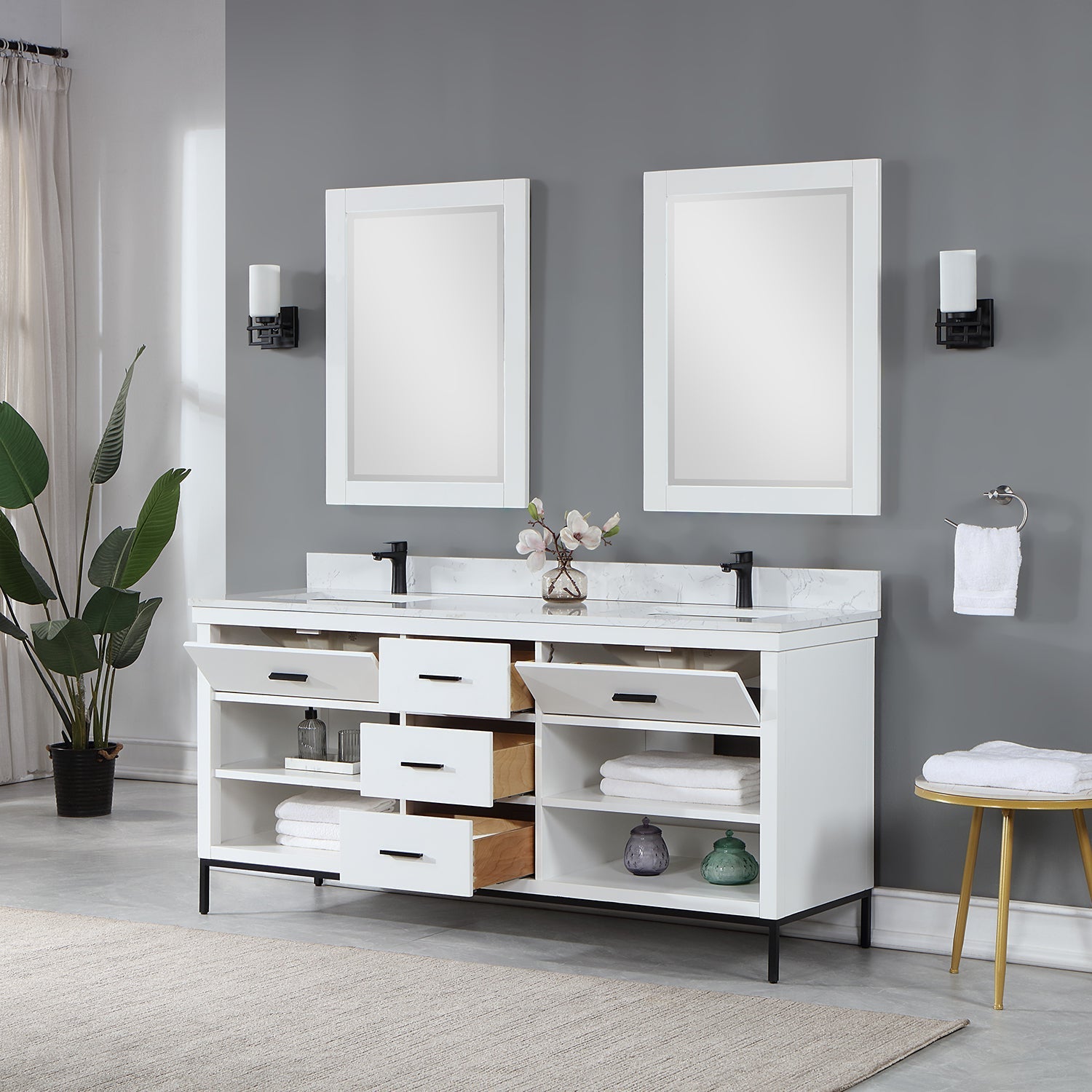Altair Designs 72" double vanity with top - 545072-WH-AW-NM