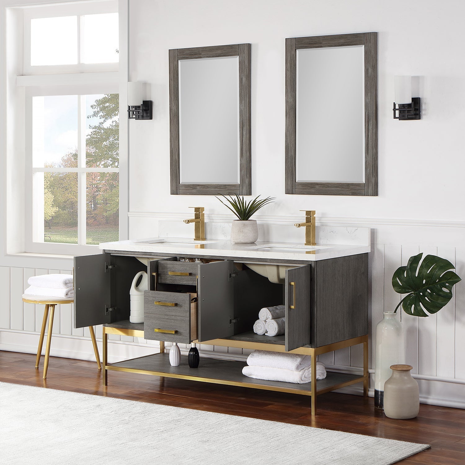 Altair Designs  60" double vanity with top - 546060-WO-GW-NM