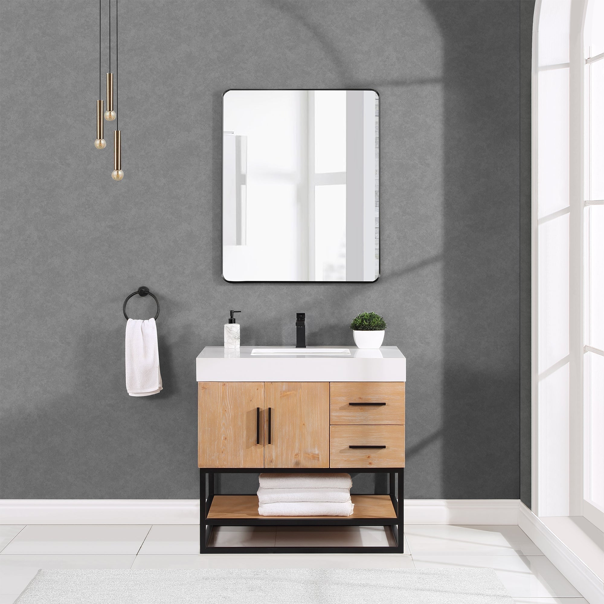 Altair Designs 36"/48"/60" single vanity with top - 552036B-LB-WH-NM