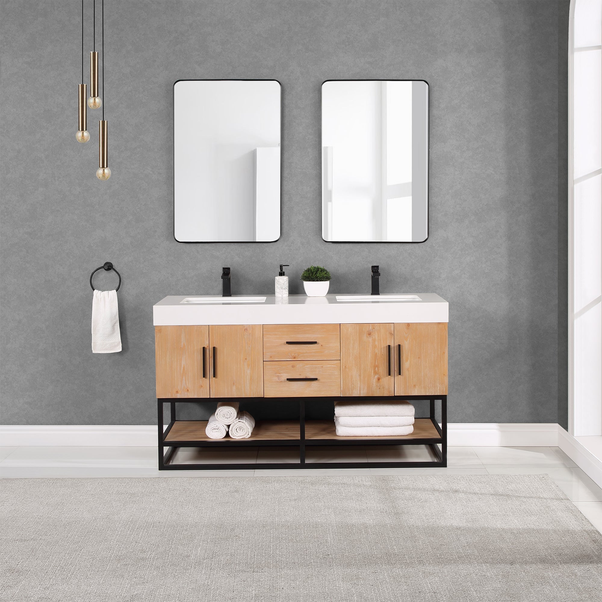 Altair Designs 60"/72"/84" single/double vanity with top - 552060B-LB-WH-NM
