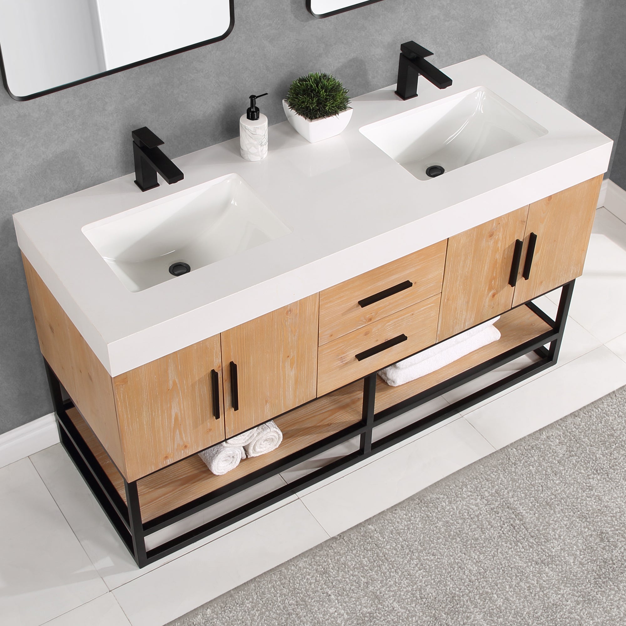 Altair Designs 60"/72"/84" single/double vanity with top - 552060B-LB-WH-NM
