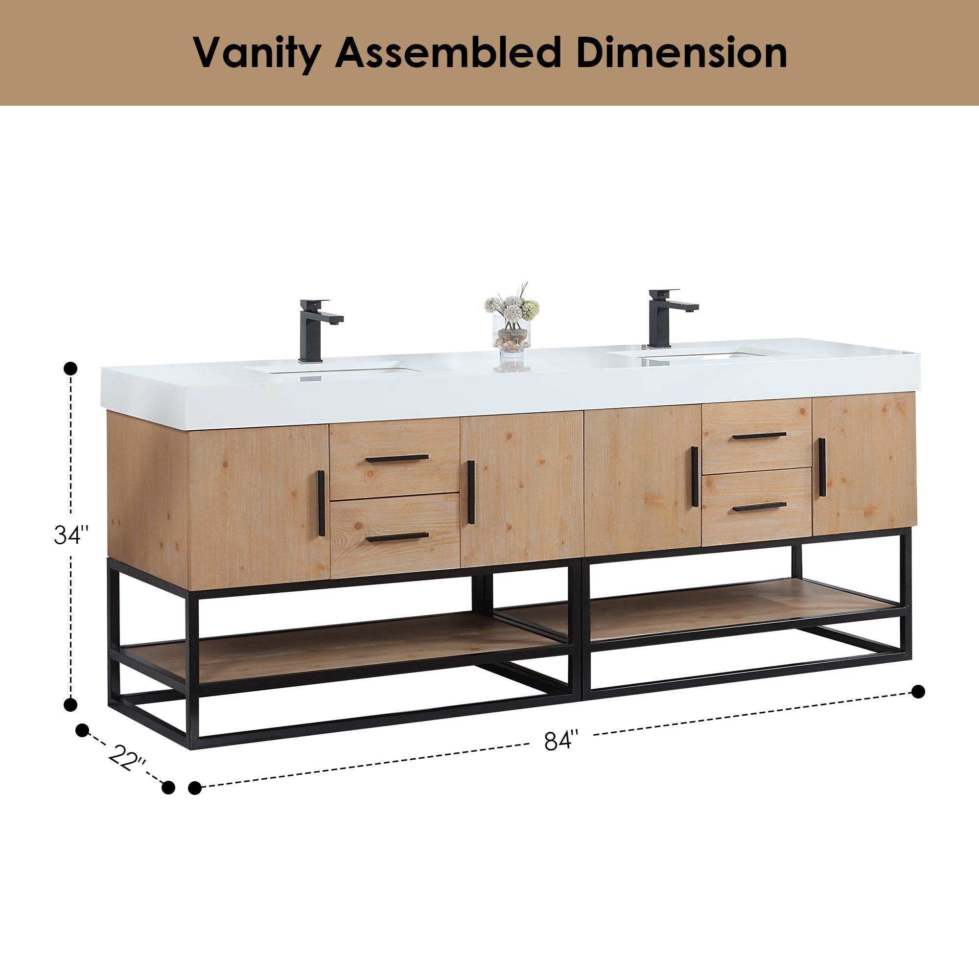 Altair Designs 60"/72"/84" single/double vanity with top - 552060B-LB-WH-NM