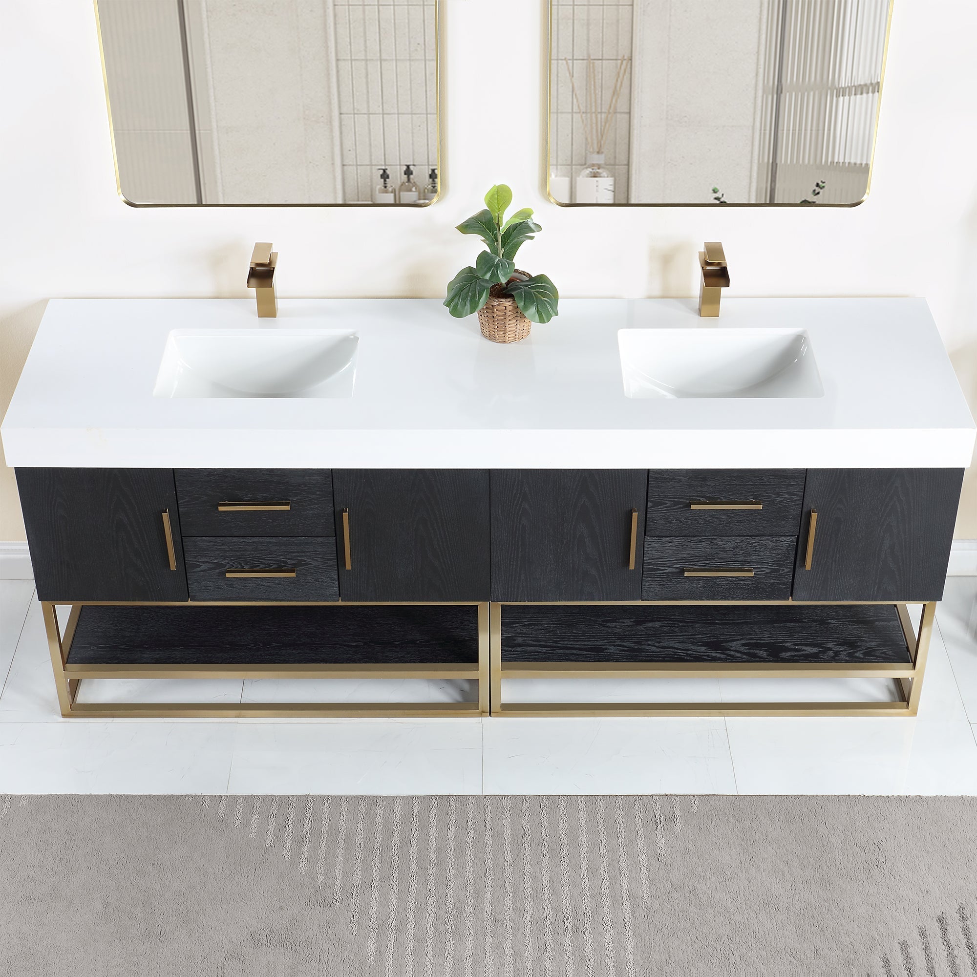 Altair Designs Bianco 72"/84" double vanity with top - 552072G-BO-WH-NM