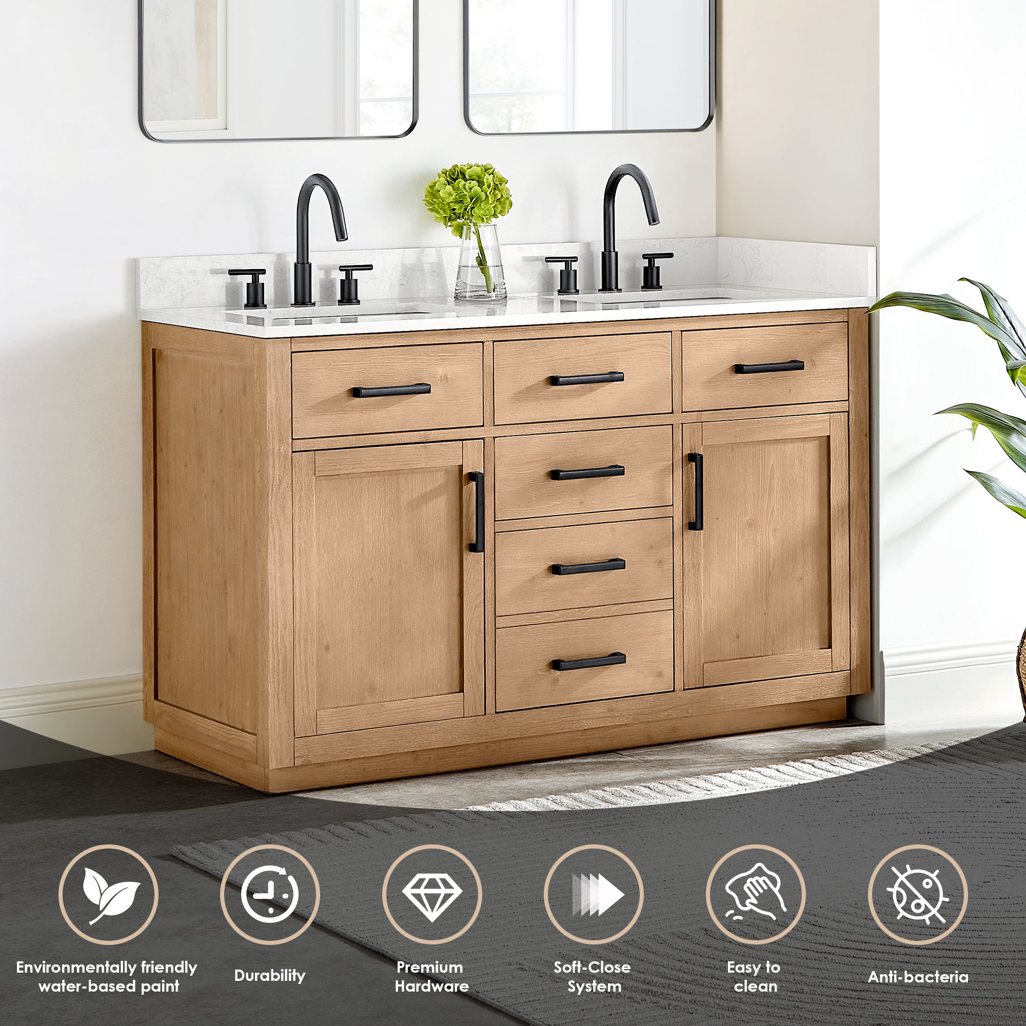 Altair Designs Gavino 54" double vanity with top - 557054-LB-GW-NM