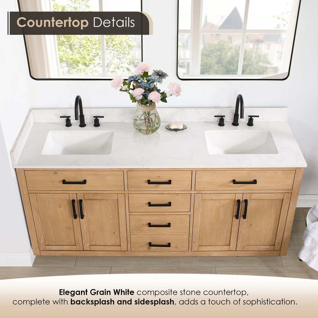 Altair Designs 72" double vanity with top - 557072-WH-GW-NM
