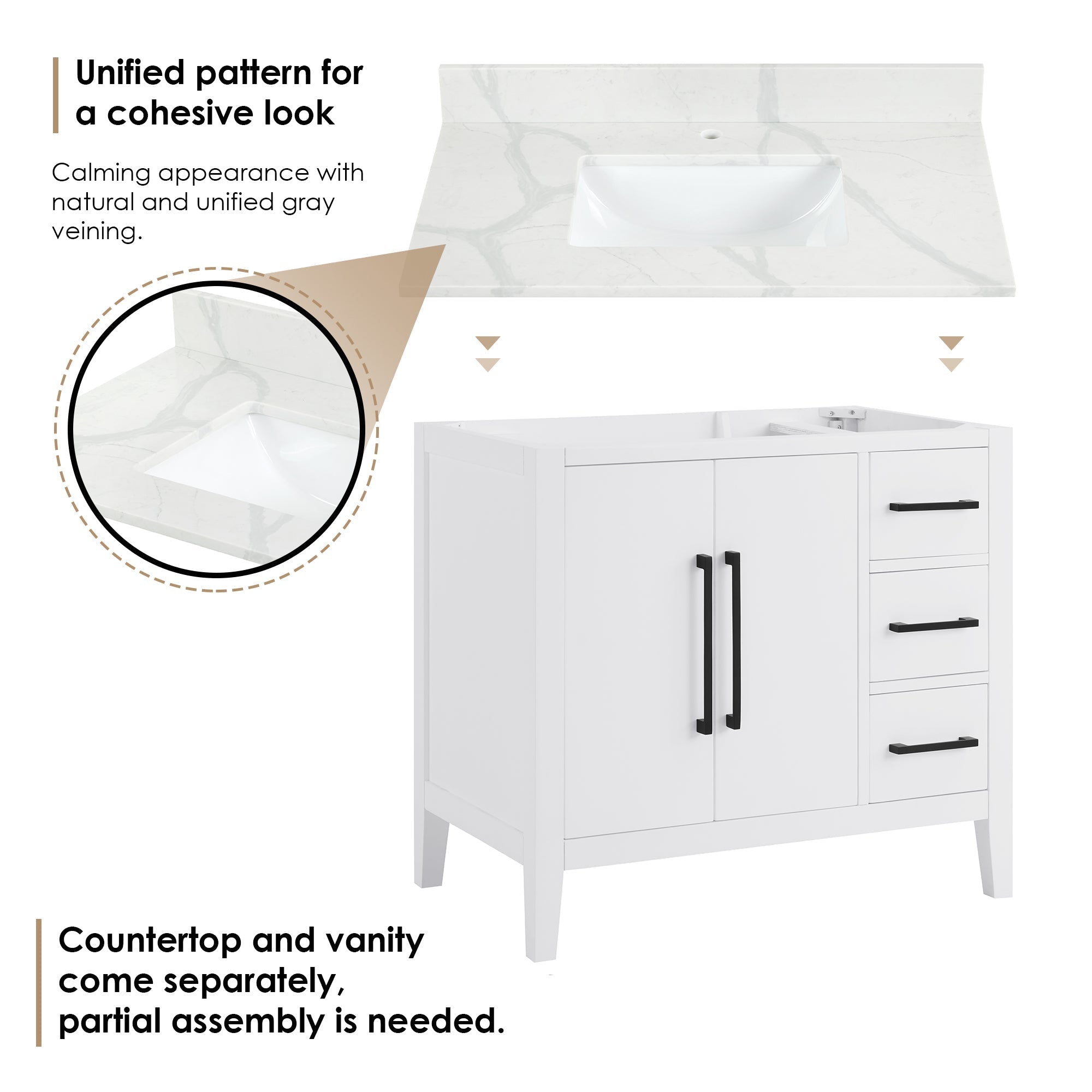 Altair Designs Laurel 36" single vanity with top - 558036-WF-CWQ-NM