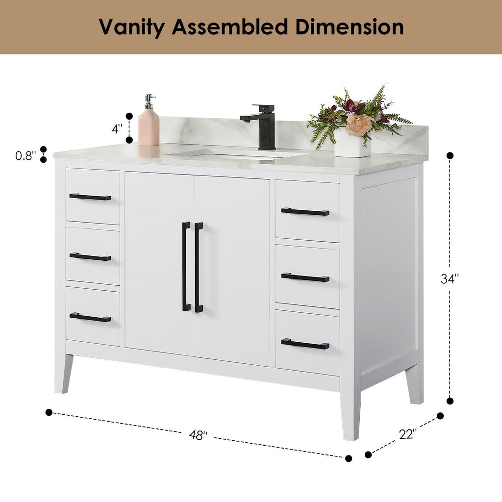 Altair Designs Laurel 48" single vanity with top - 558048-WH-CWQ-NM