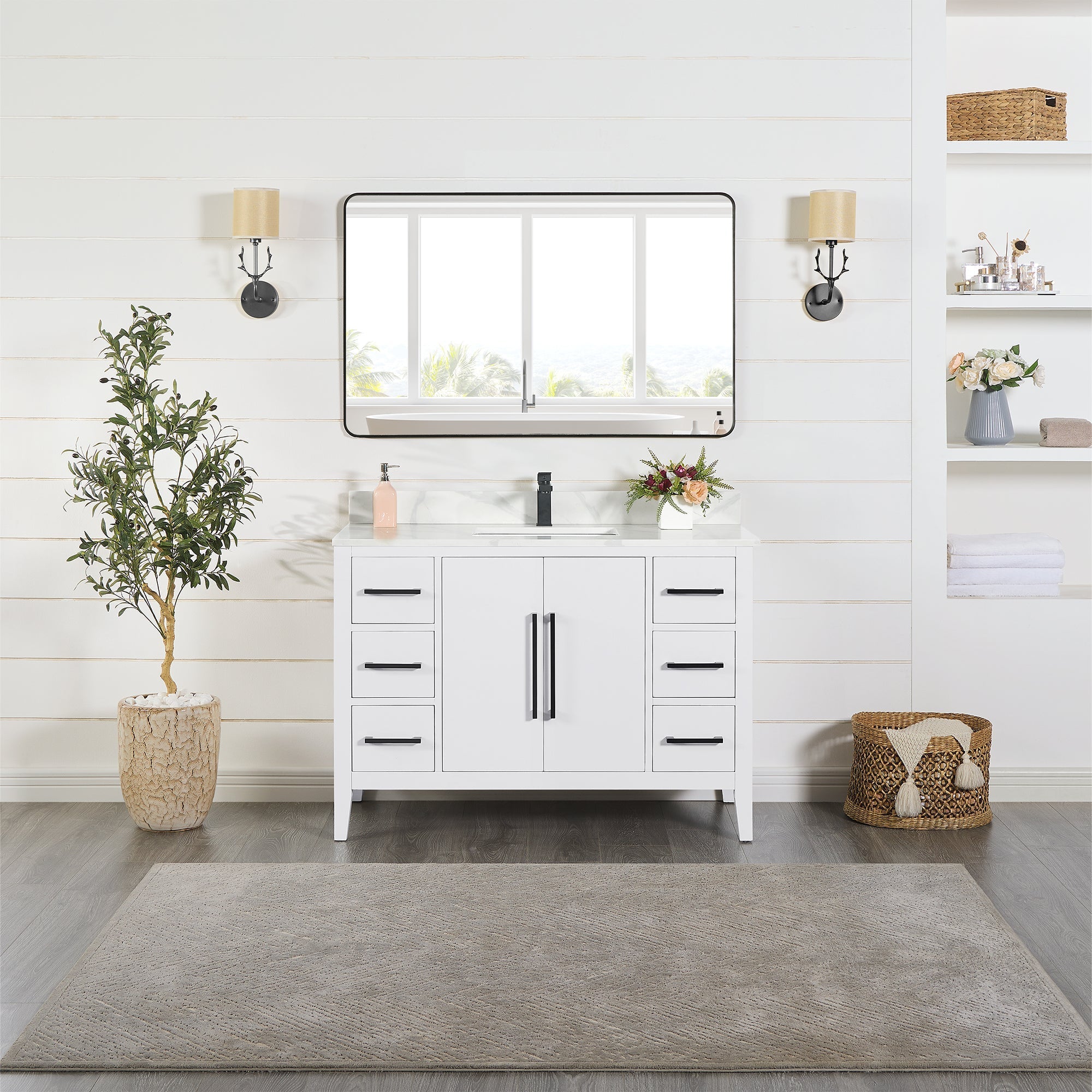Altair Designs Laurel 48" single vanity with top - 558048-WH-CWQ-NM