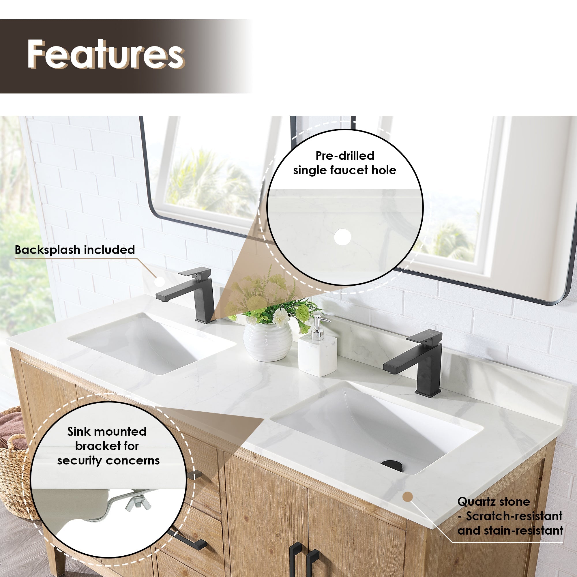 Altair Designs Laurel 60" double vanity with top - 558060-WF-CWQ-NM