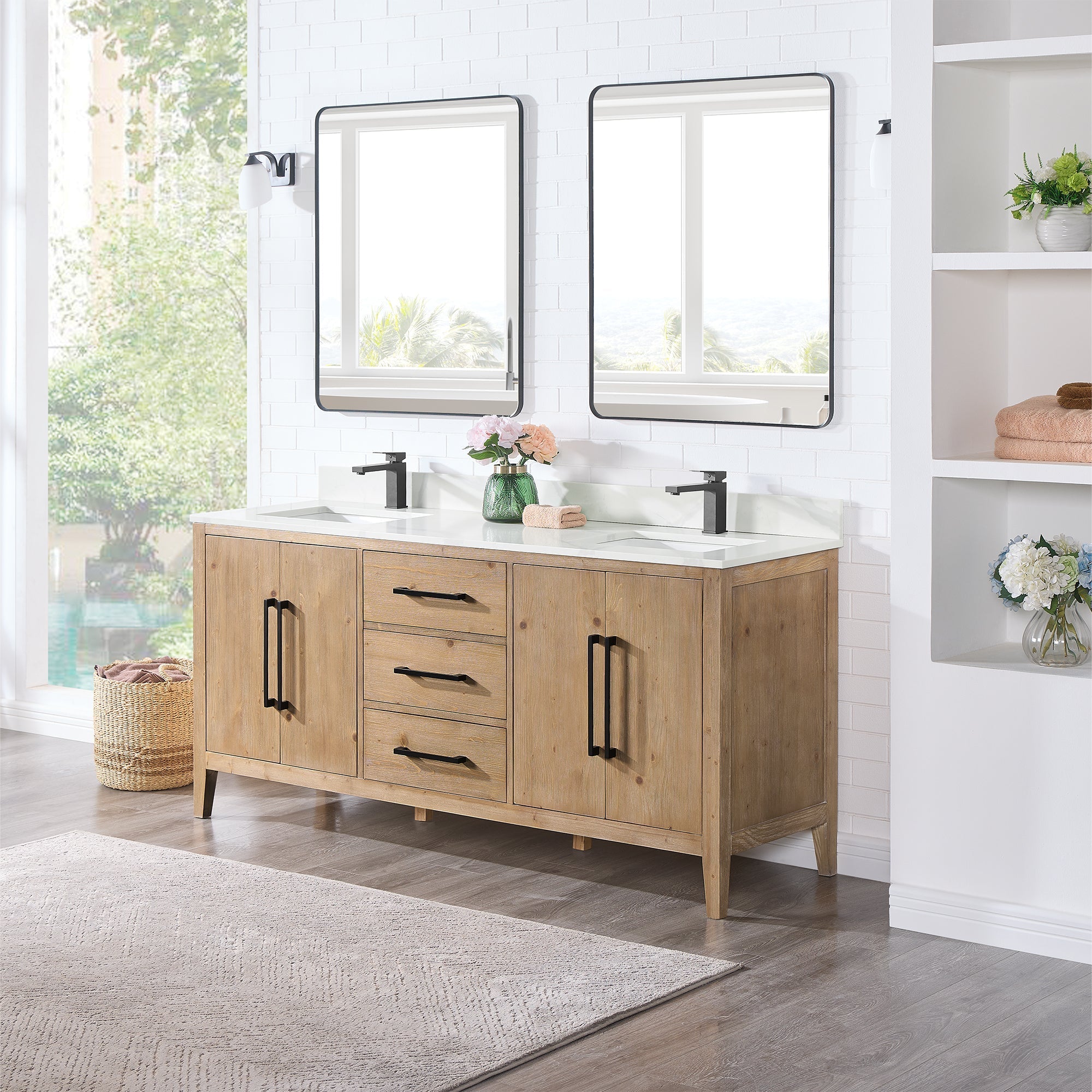 Altair Designs Laurel 72" double vanity with top - 558072-WH-CWQ-NM