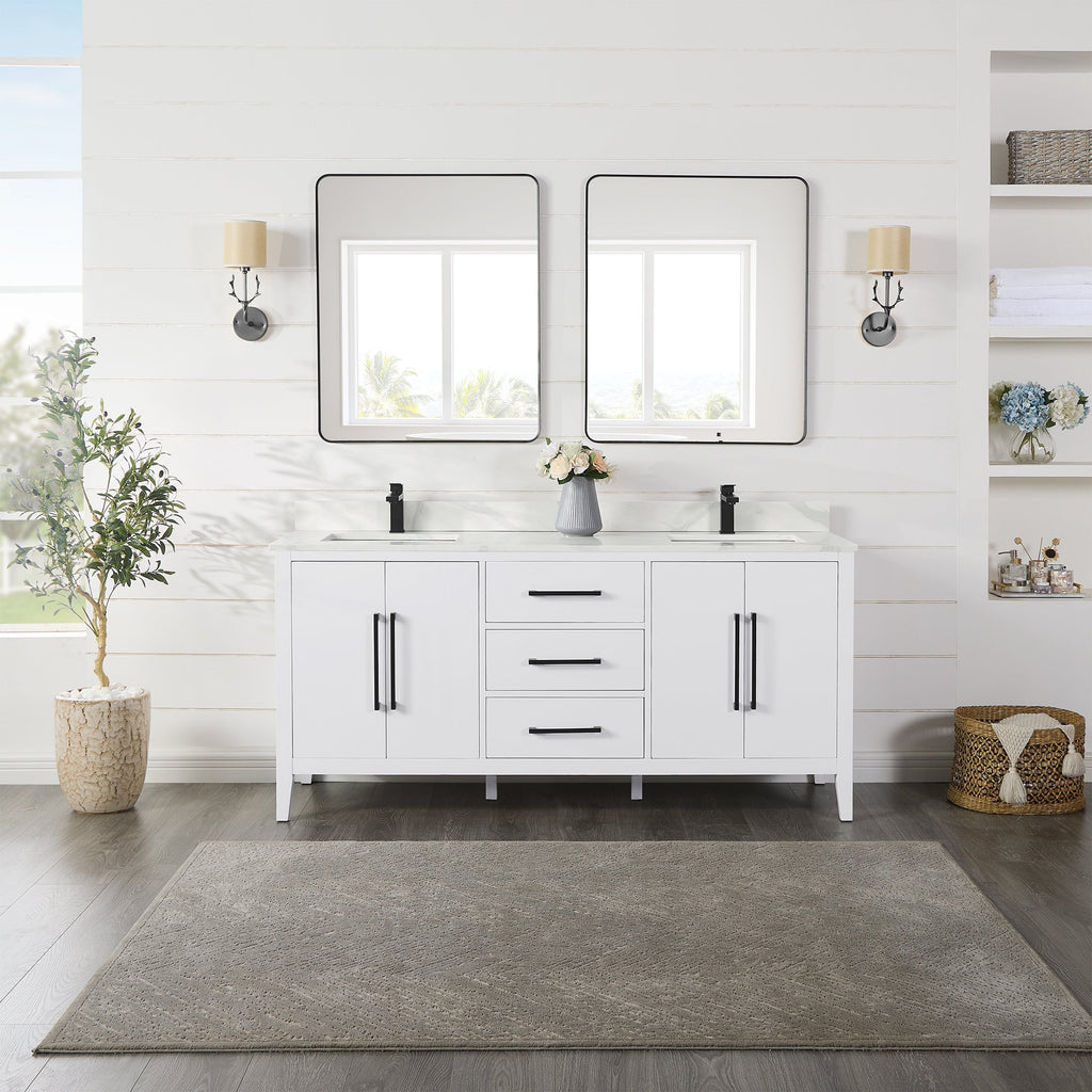 Altair Designs Laurel 72" double vanity with top - 558072-WH-CWQ-NM