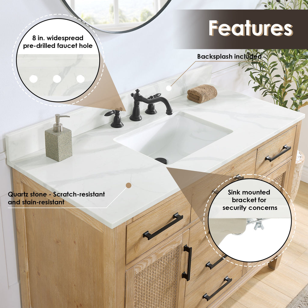 Altair Designs Solana 48" single vanity with top - 560048-WF-CWQ-NM