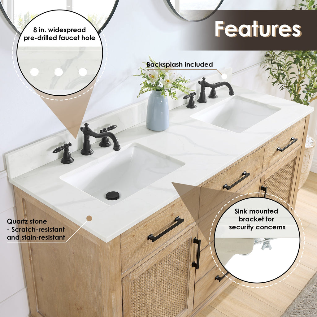 Altair Designs Solana 60" double vanity with top - 560060-WF-CWQ-NM
