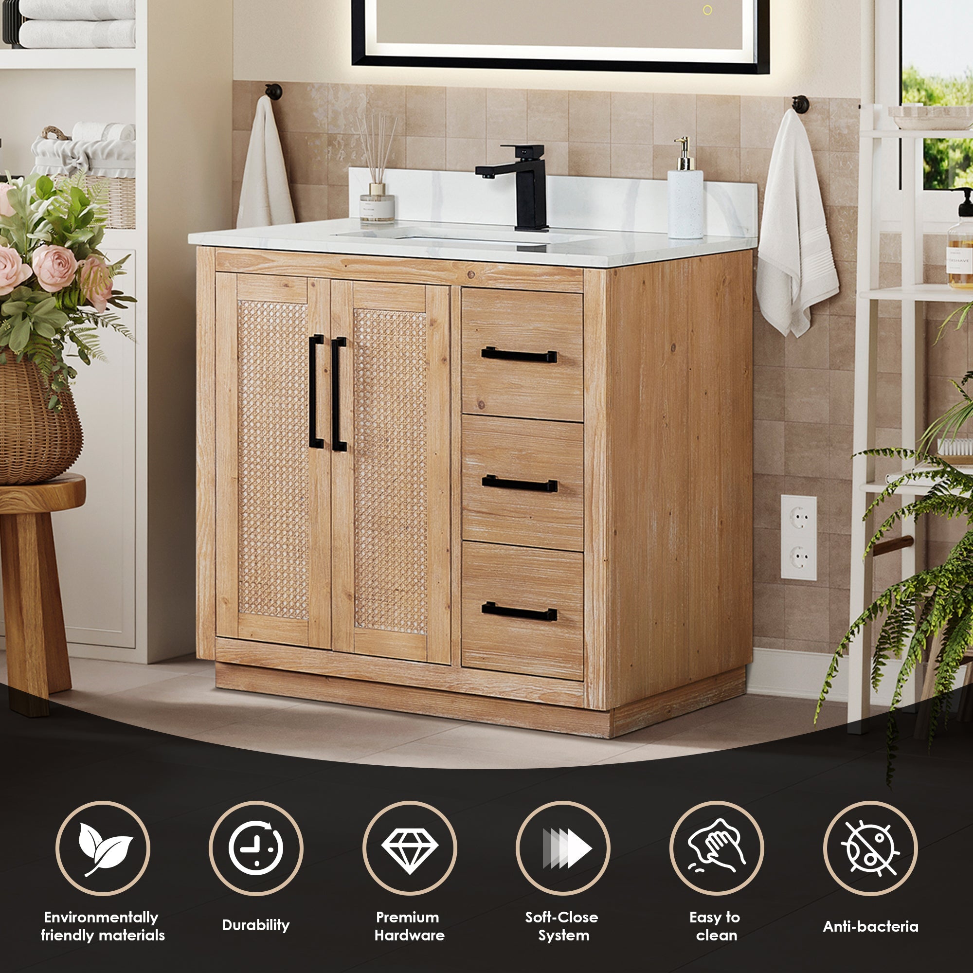 Altair Designs 36" single vanity with top - 561036-LB-CWQ-NM