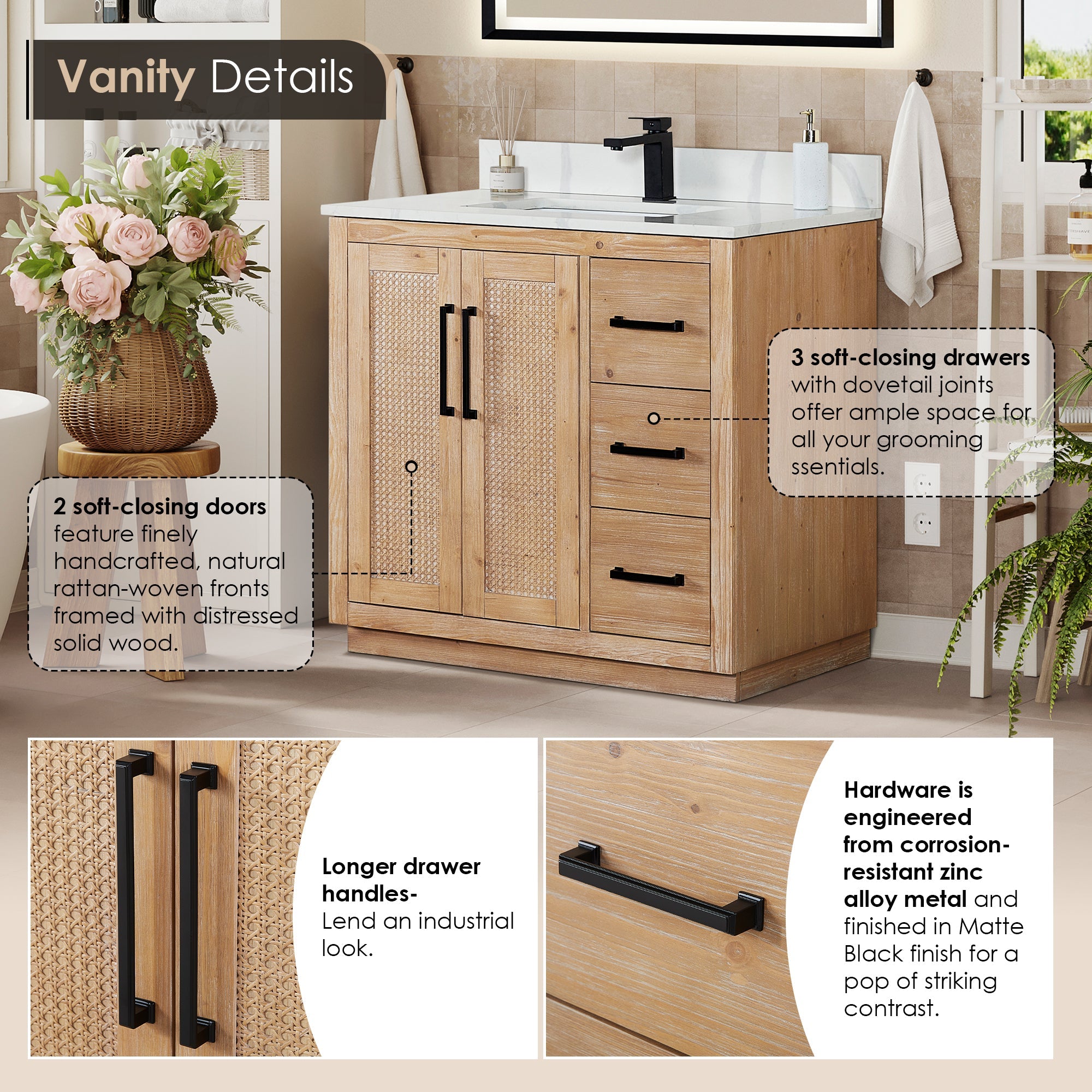 Altair Designs 36" single vanity with top - 561036-LB-CWQ-NM