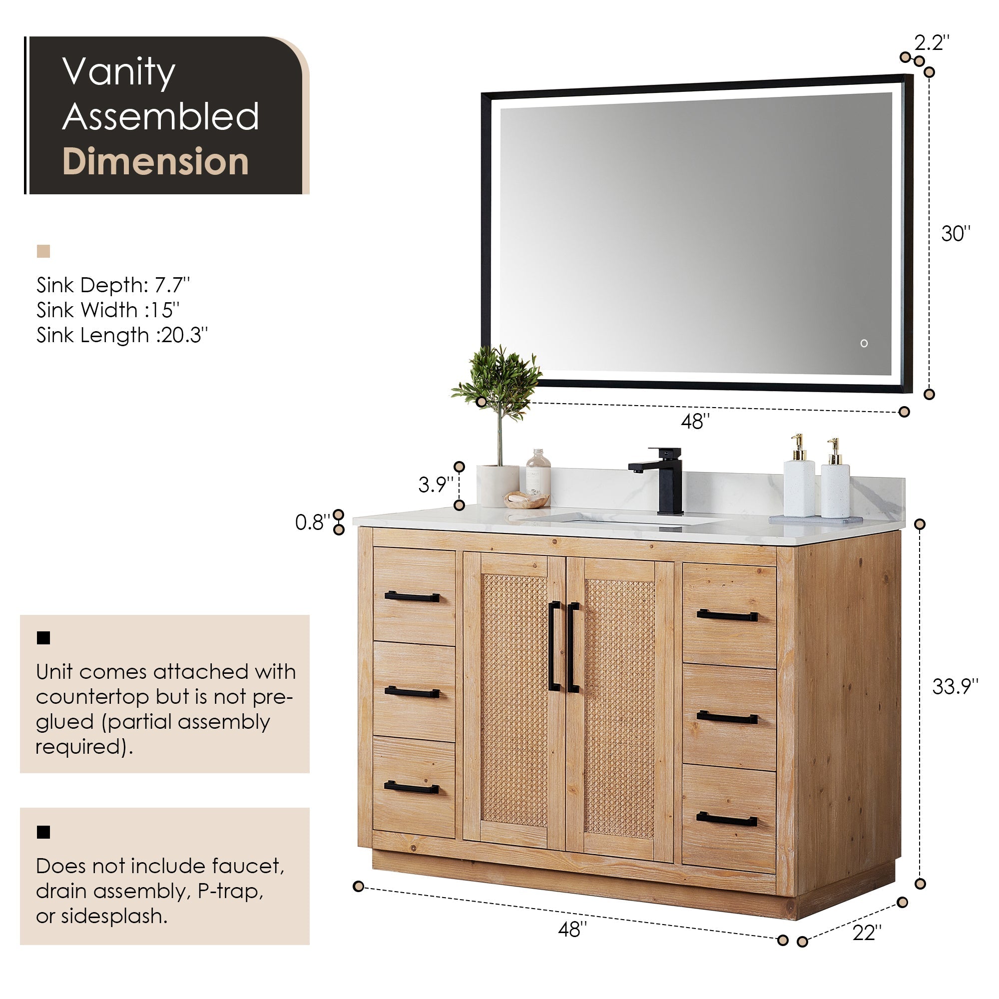 Altair Designs 48" single vanity with top - 561048-LB-CWQ-NM