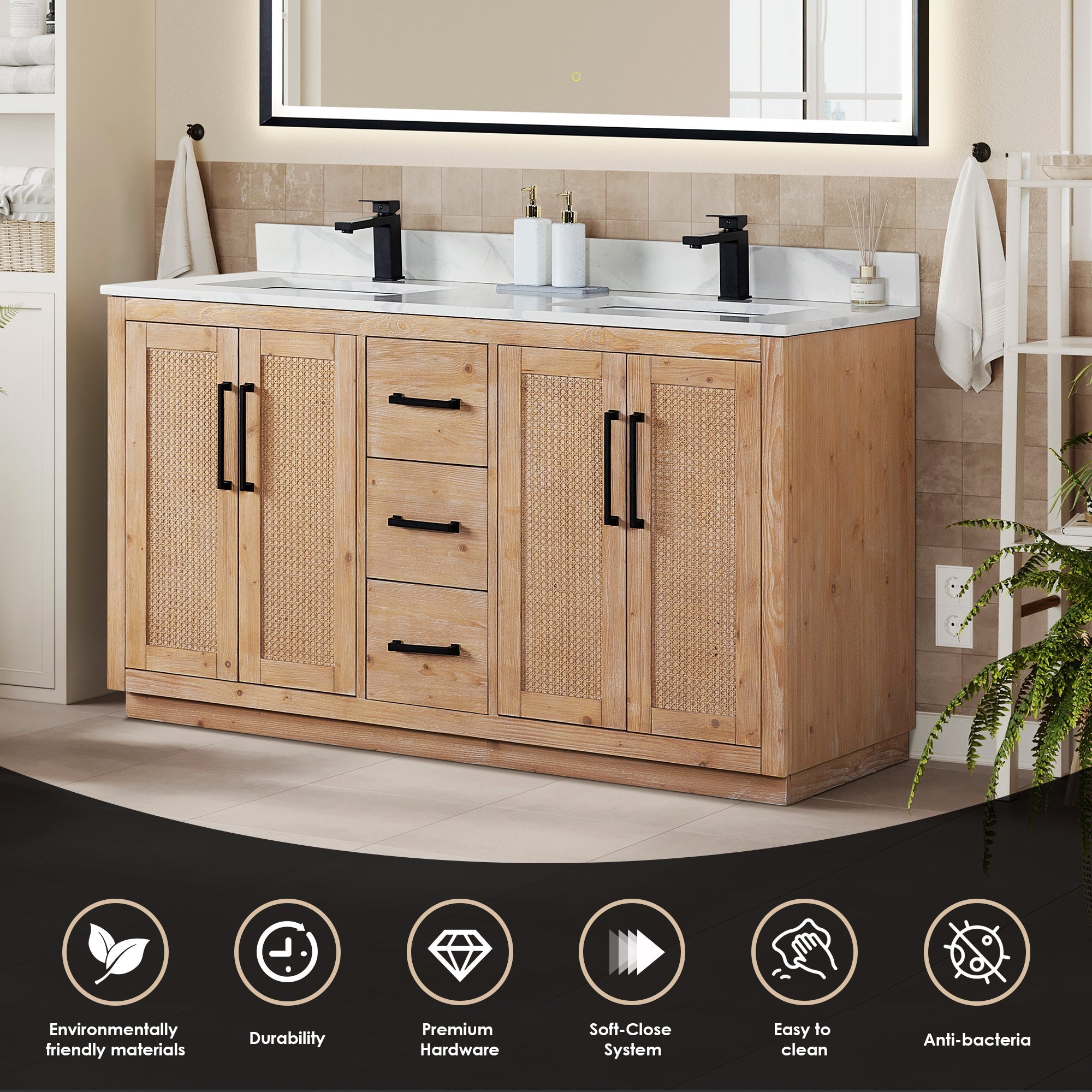 Altair Designs 60" double vanity with top - 561060-LB-CWQ-NM
