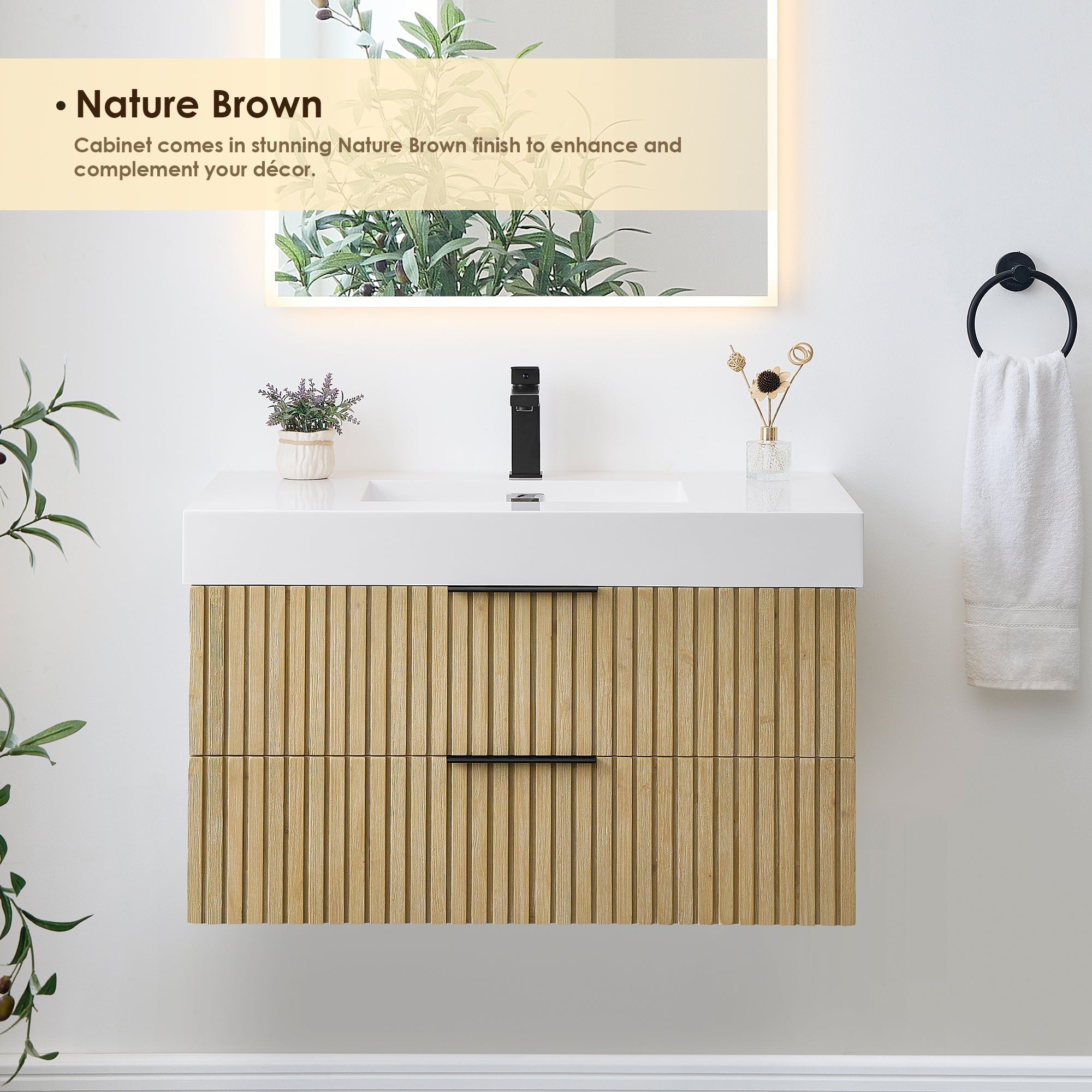 Altair Designs 36" single vanity with top - 563036-NB-WH-NM