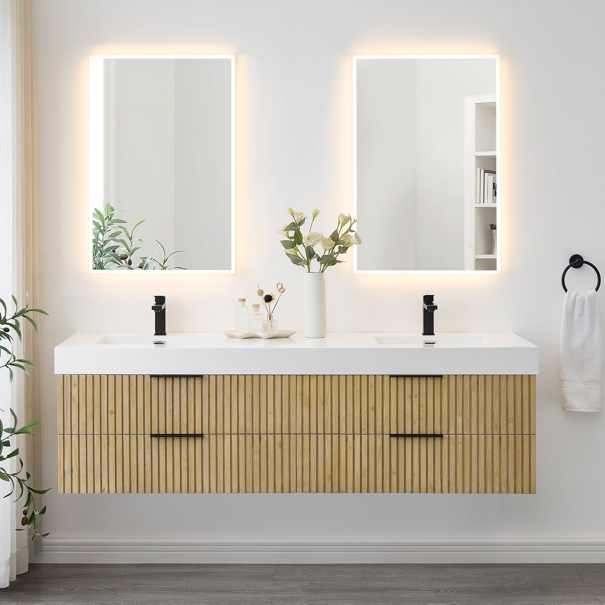 Altair Designs 72" double vanity with top - 563072-NB-WH-NM