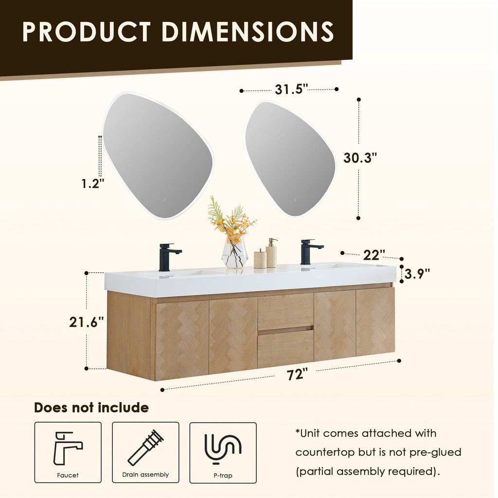Altair Designs 72" double vanity with top - 564072-LB-WH-NM