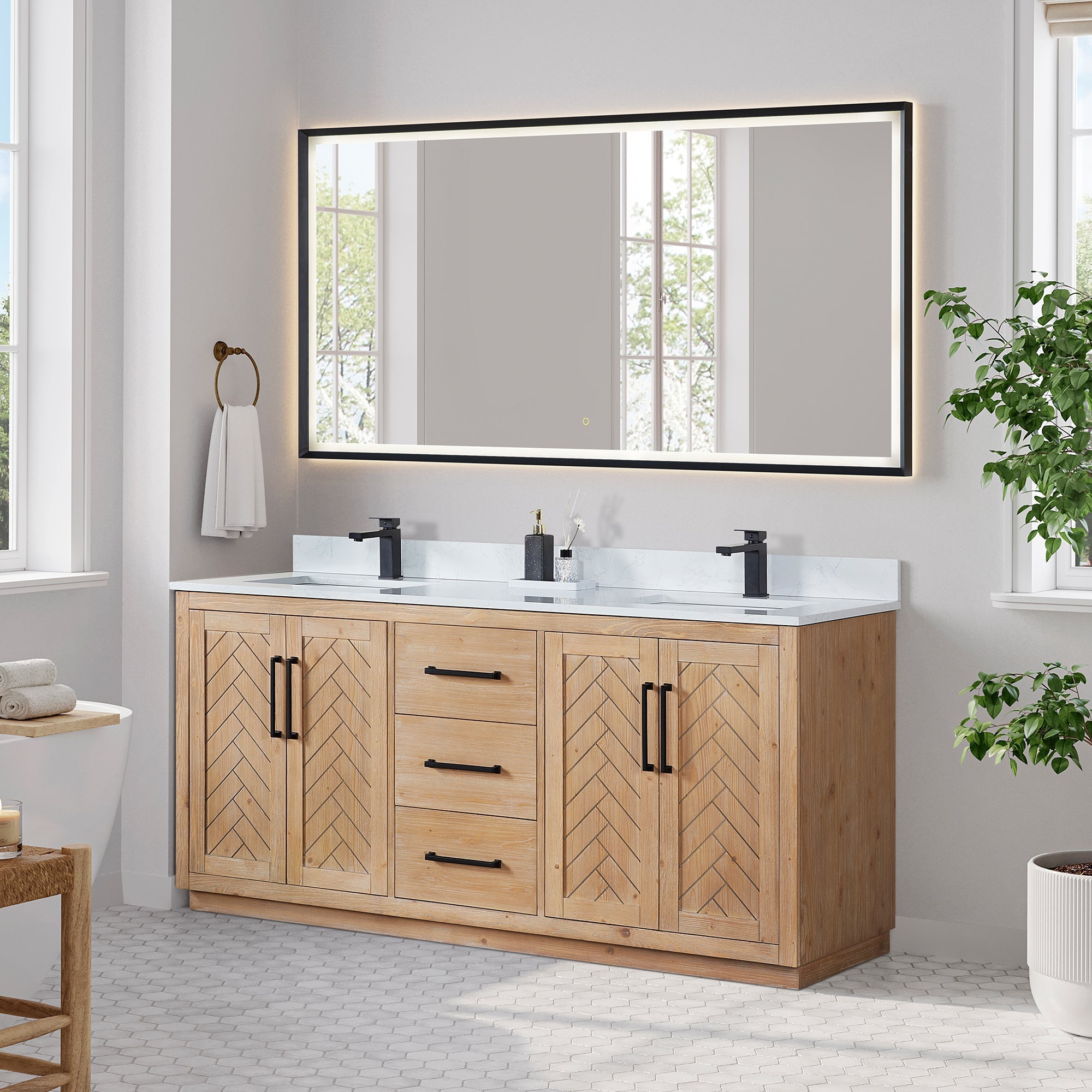 Altair Designs Anais 72" double vanity with top - 565072-LB-GW-NM