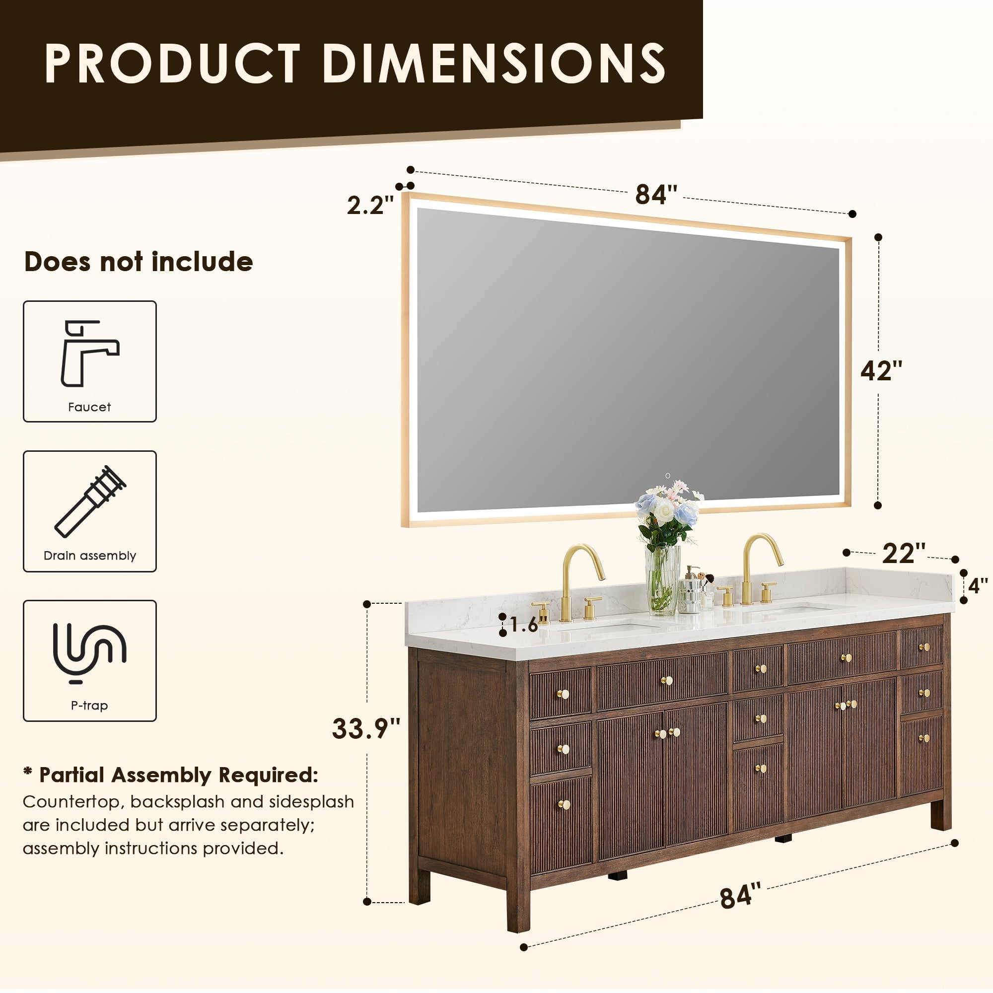 Altair Designs Cerrito 84" double vanity with top - 567084-NK-GW-NM