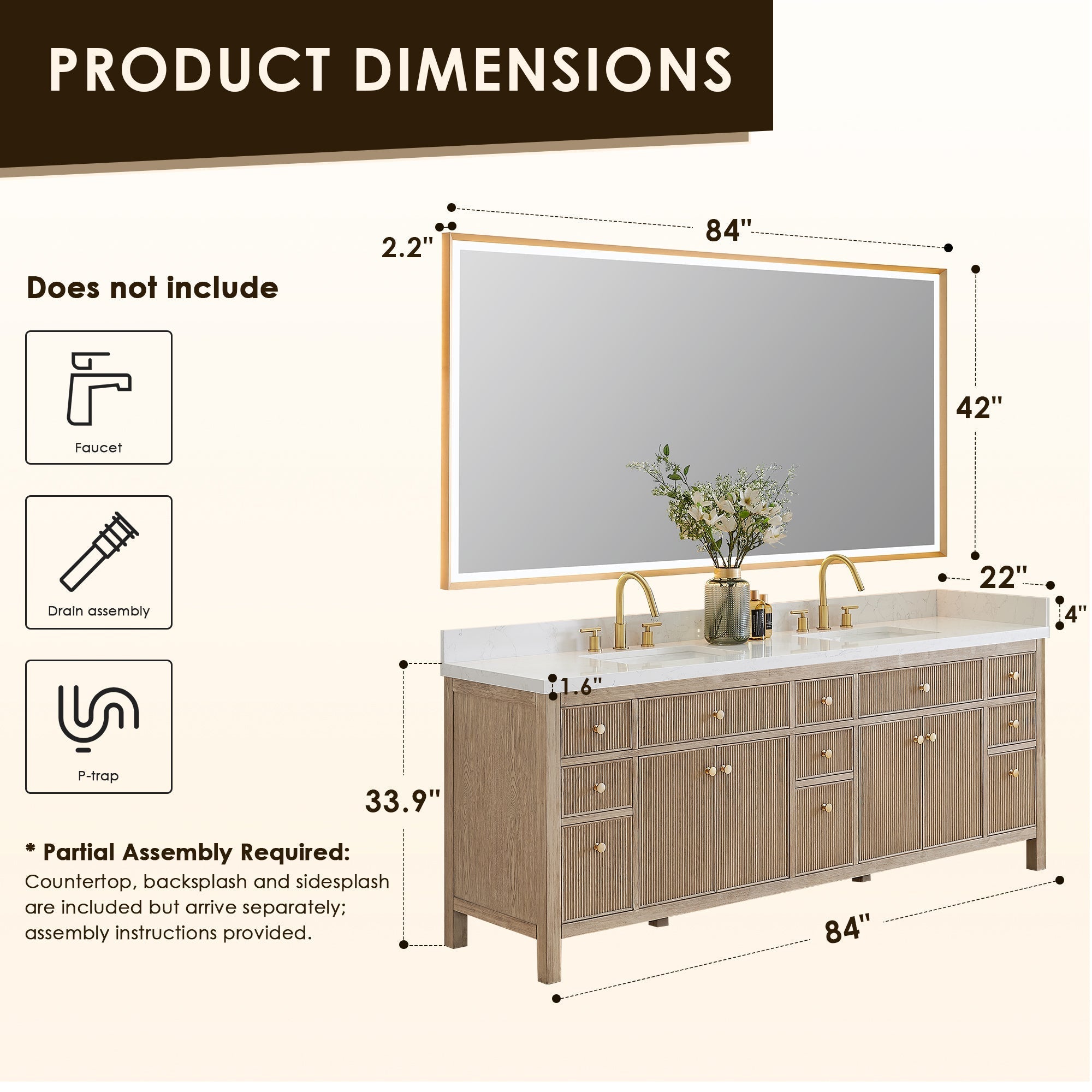 Altair Designs Cerrito 84" double vanity with top - 567084-NK-GW-NM