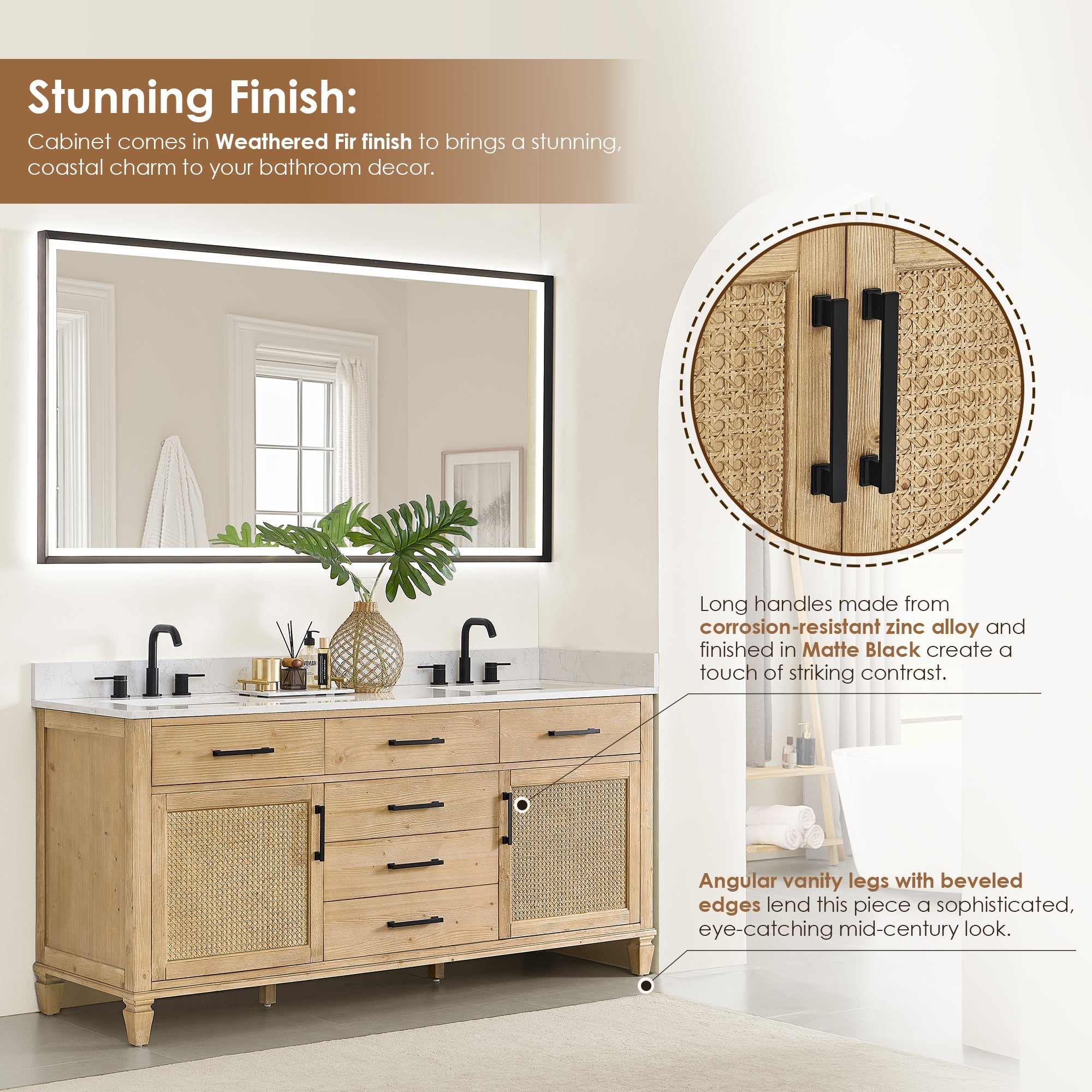 Altair Designs Salome 36"/48"/60"/72"/84" single/double vanity with top - 571036-WF-GW-NM