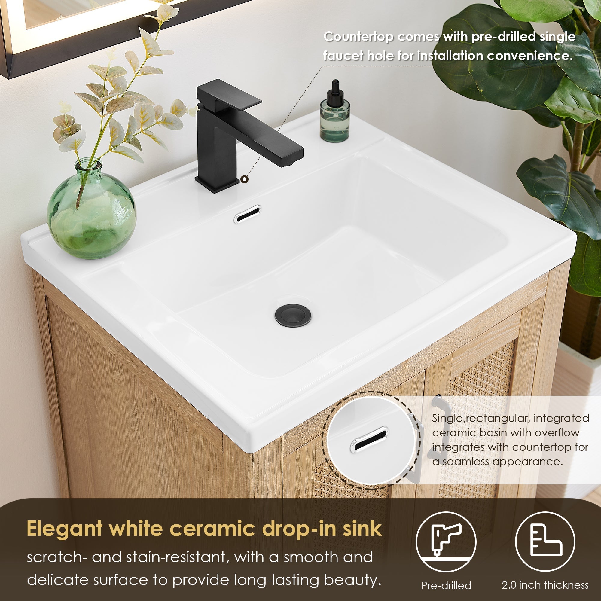 Altair Designs Bondi 24" single vanity with top - Altair Designs Siena 60" double vanity with top - 564060-LB-WH-NM