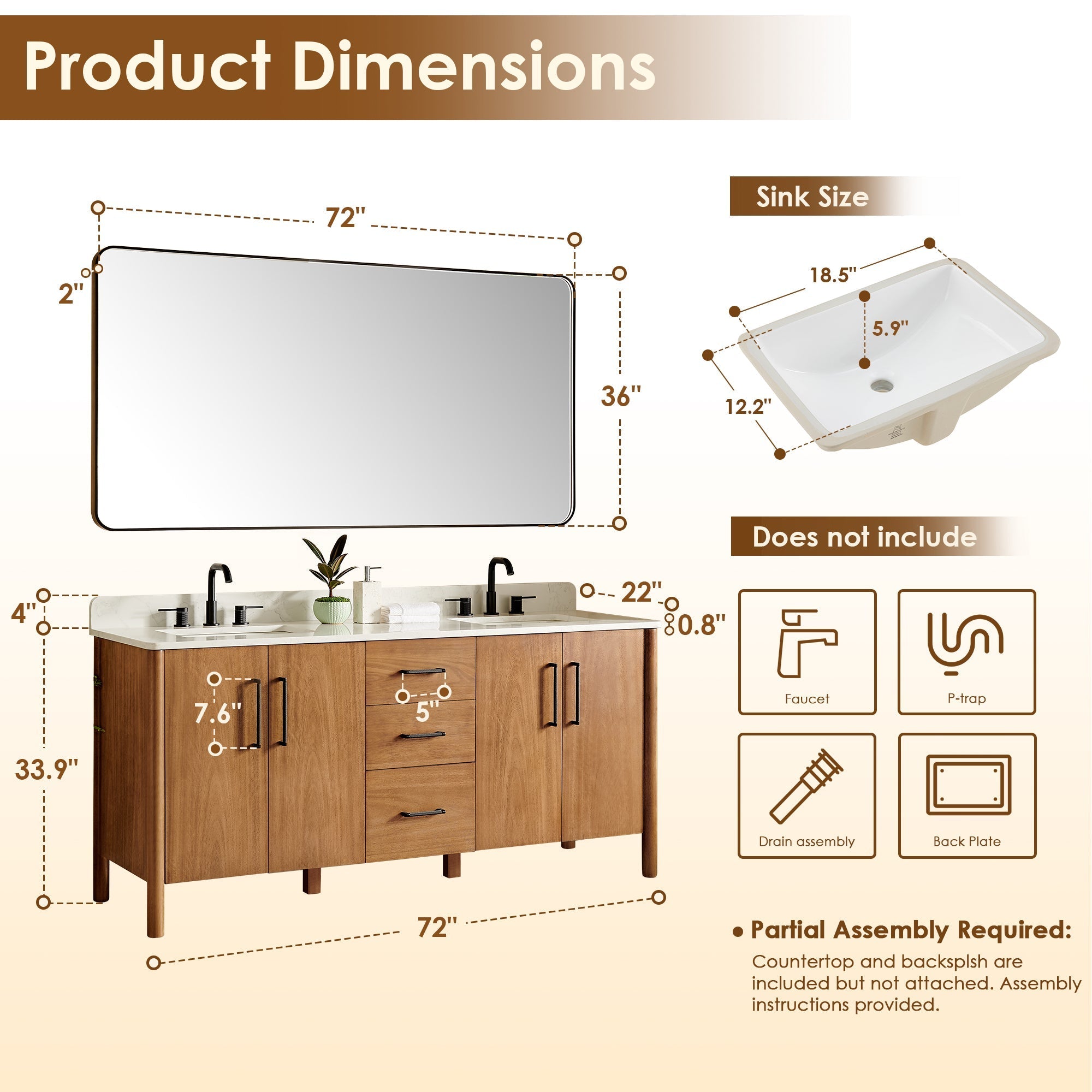 Altair Designs Velora 36"/48"/60"/72" single/double vanity with top - 578036-MB-GW-NM