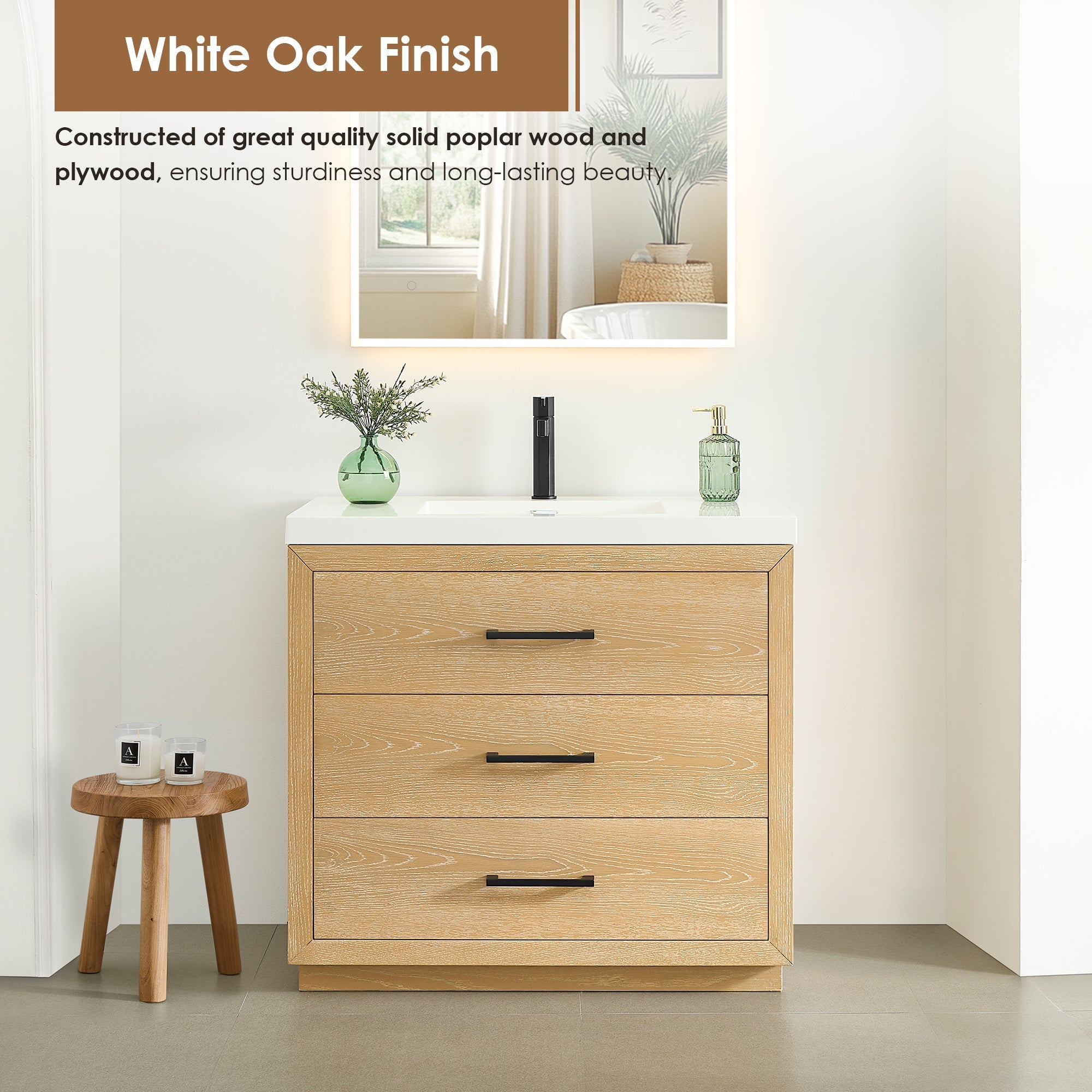 Altair Designs Sigrid 36"/48"/60"/72" single/double vanity with top - 579036-WO-WH-NM