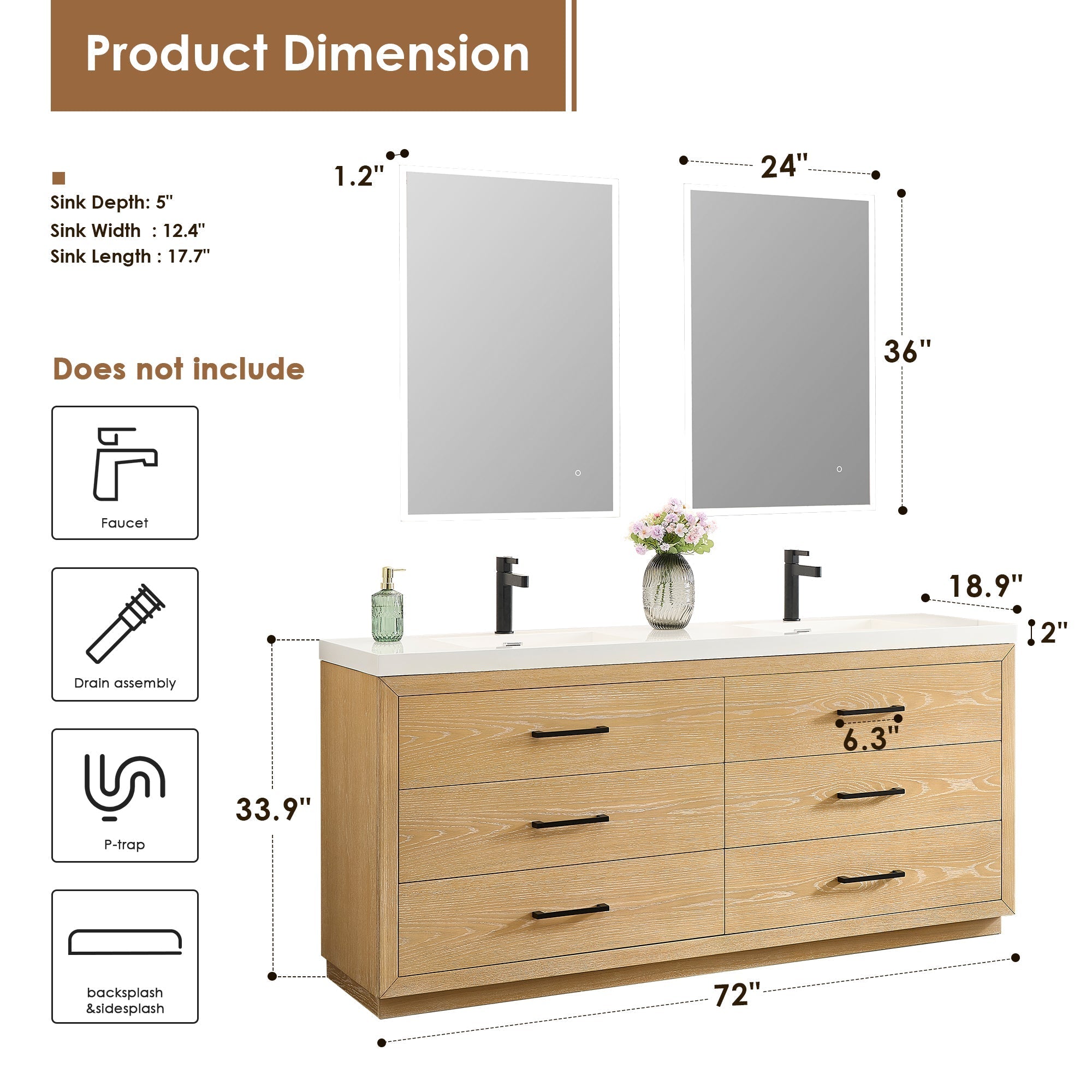 Altair Designs Sigrid 36"/48"/60"/72" single/double vanity with top - 579036-WO-WH-NM