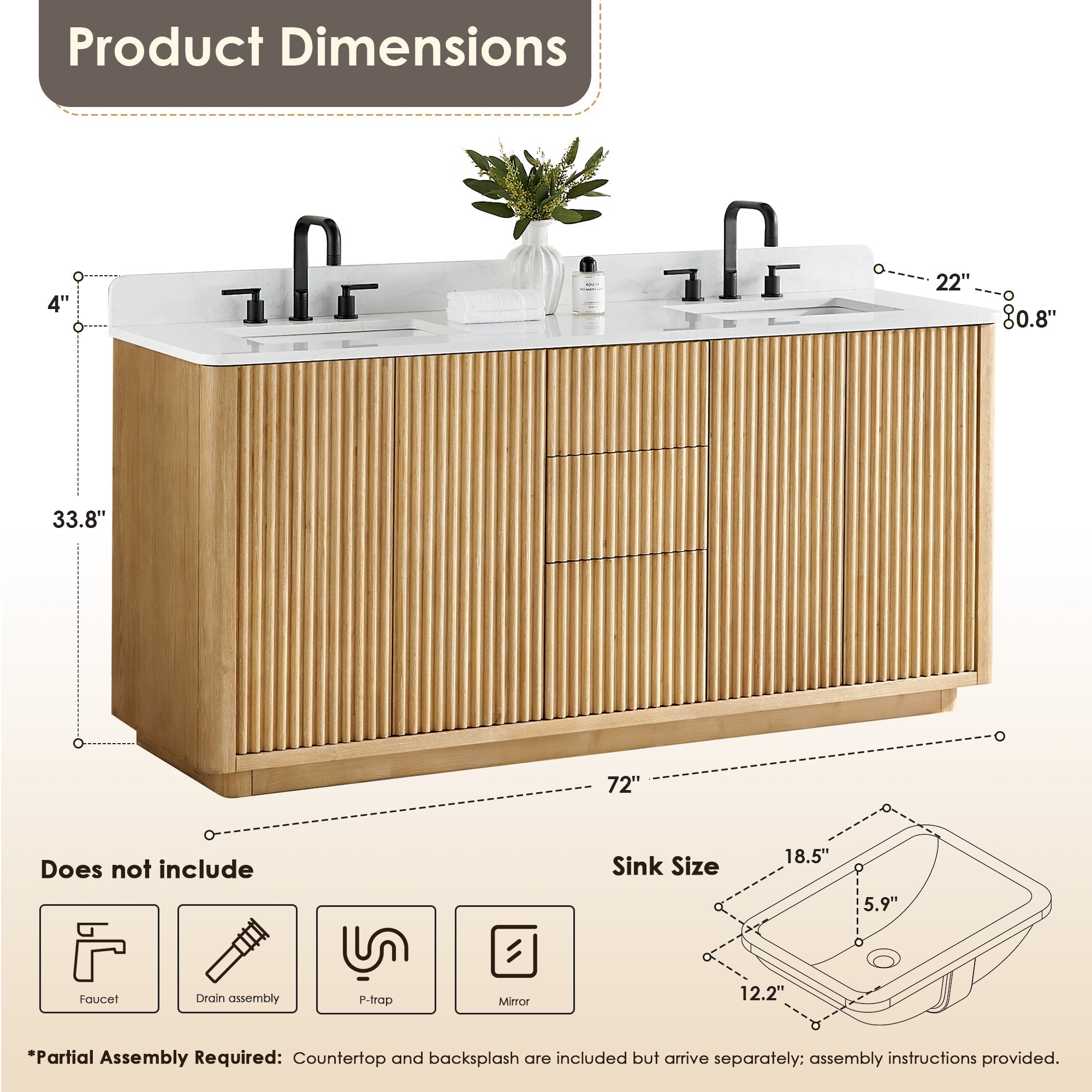 Altair Designs Clayton 72" double vanity with top - 580072-WL-GW-NM