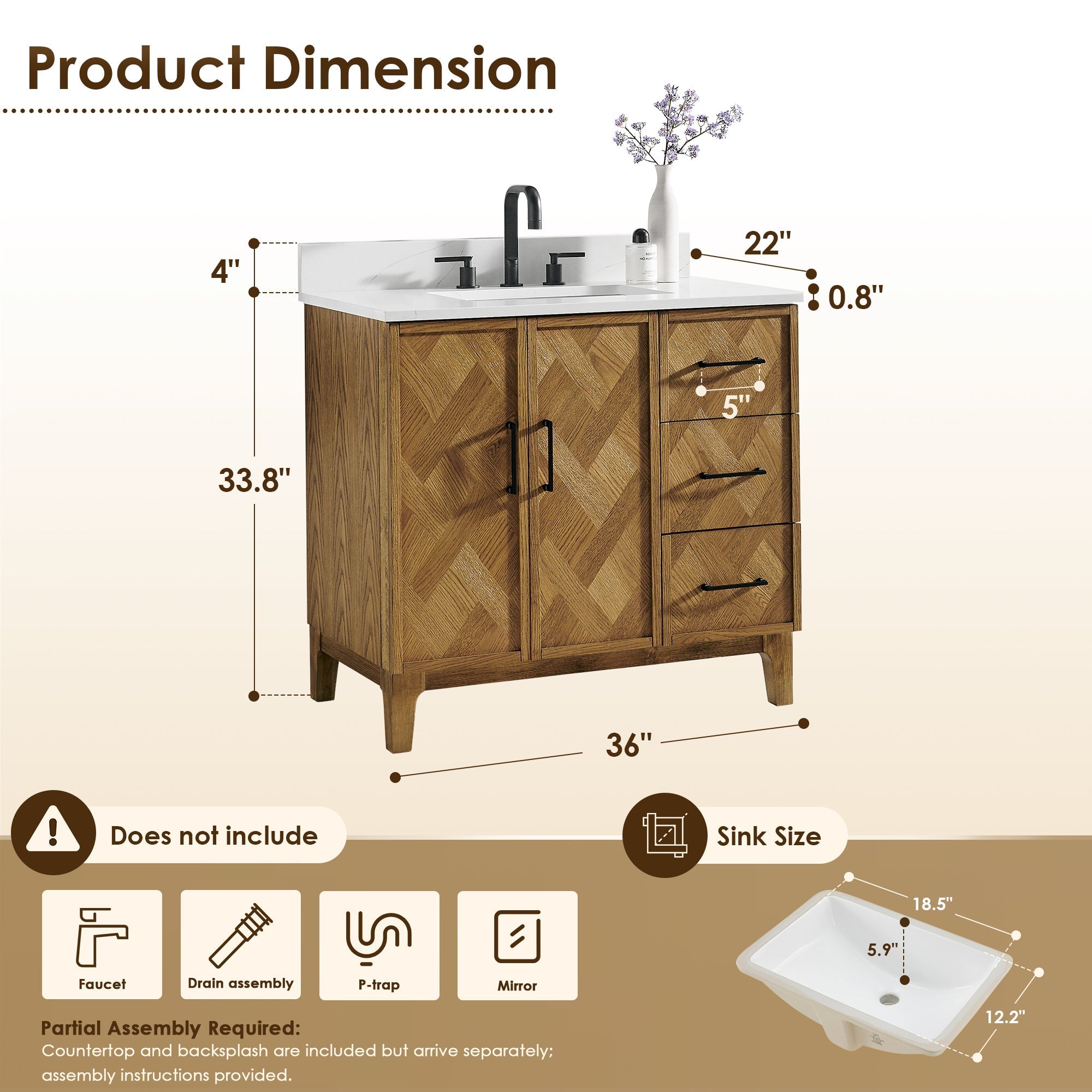 Altair Designs Clara 36"/48"/60"/72" single/double vanity with top - 587036-WB-CTQ-NM