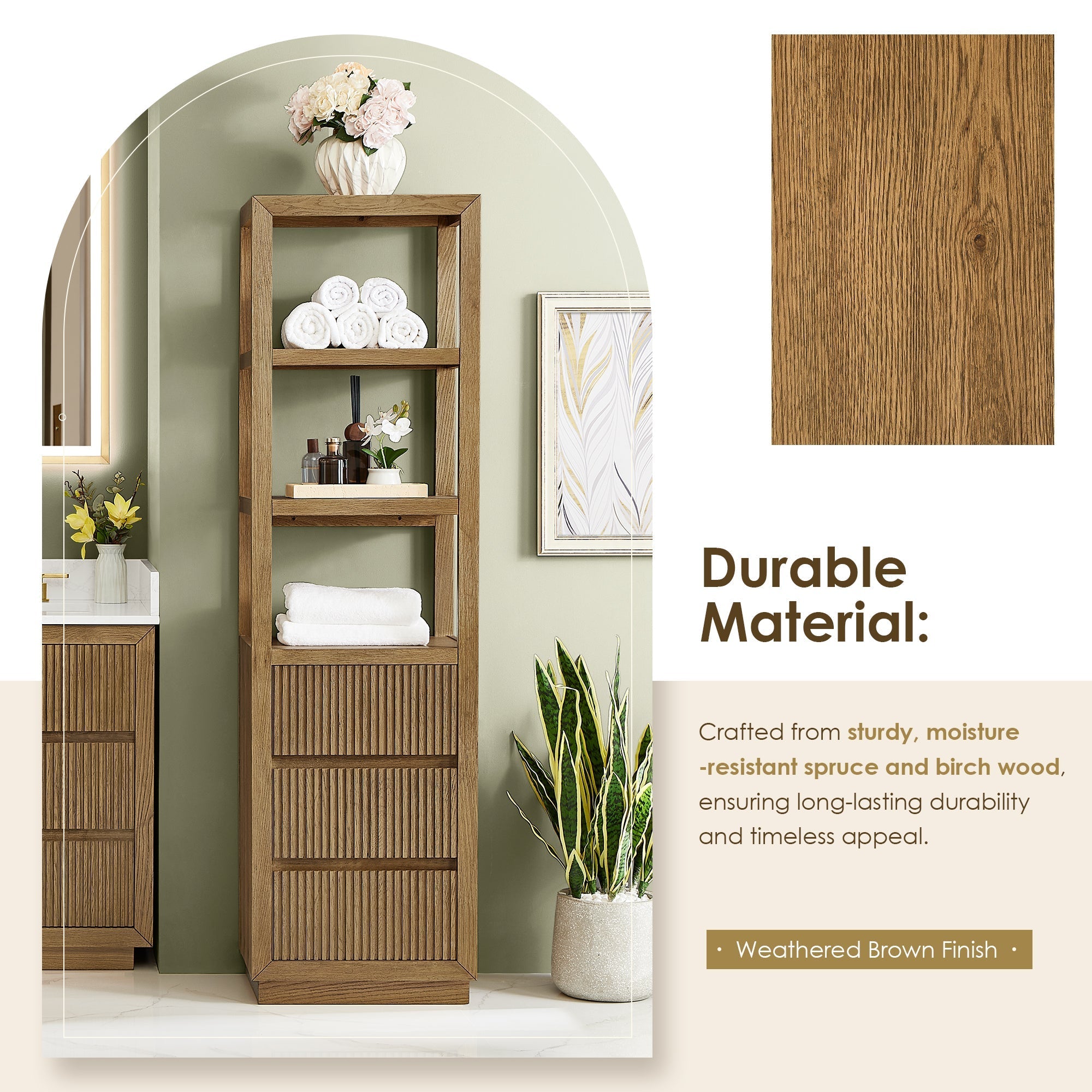 Altair Designs Navan 20" Freestanding Linen Cabinet in Weathered Brown - 588020-SCB-WB