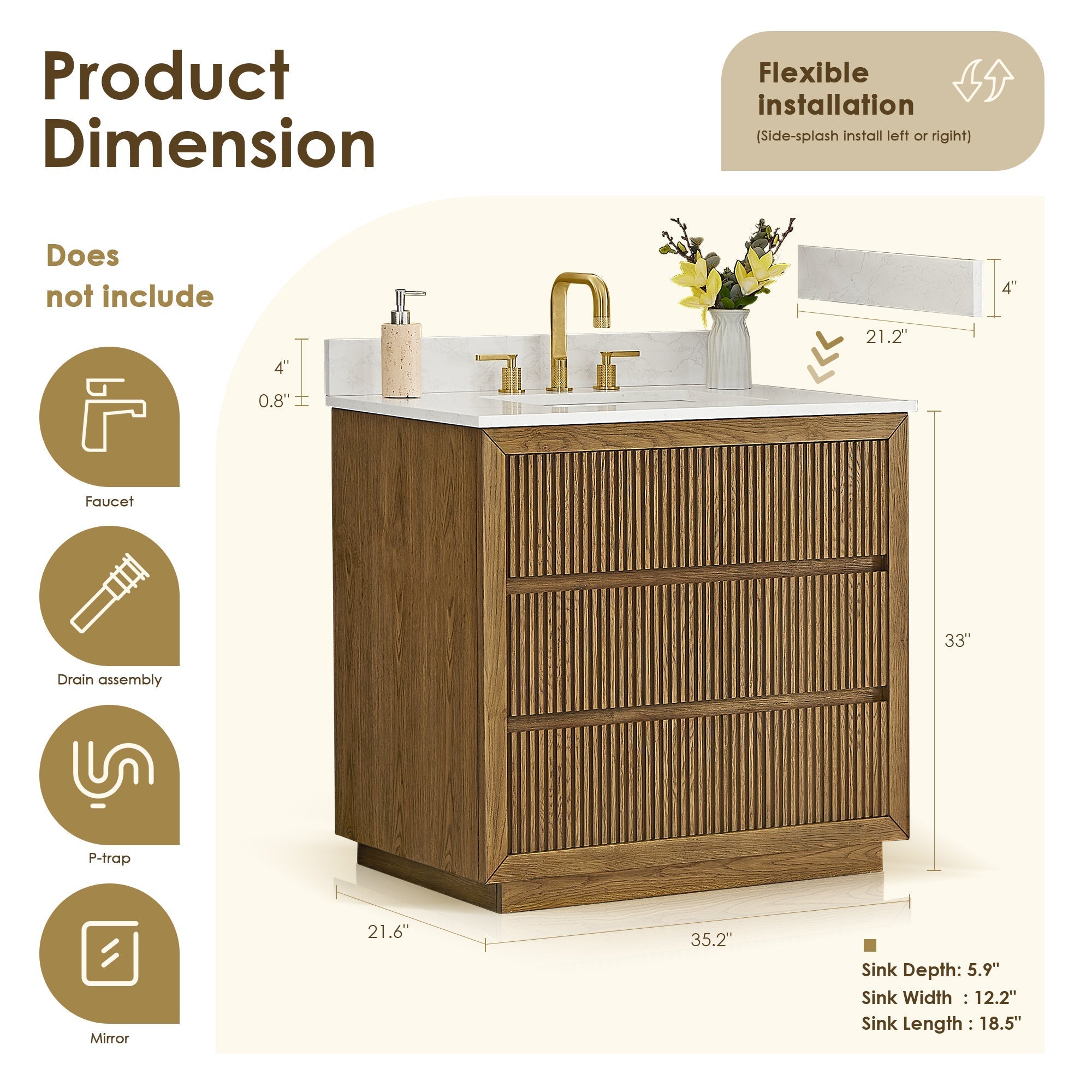Altair Designs Navan 30"/36"/48"/60"/72" single/double vanity with top - 588030-WB-GW-NM