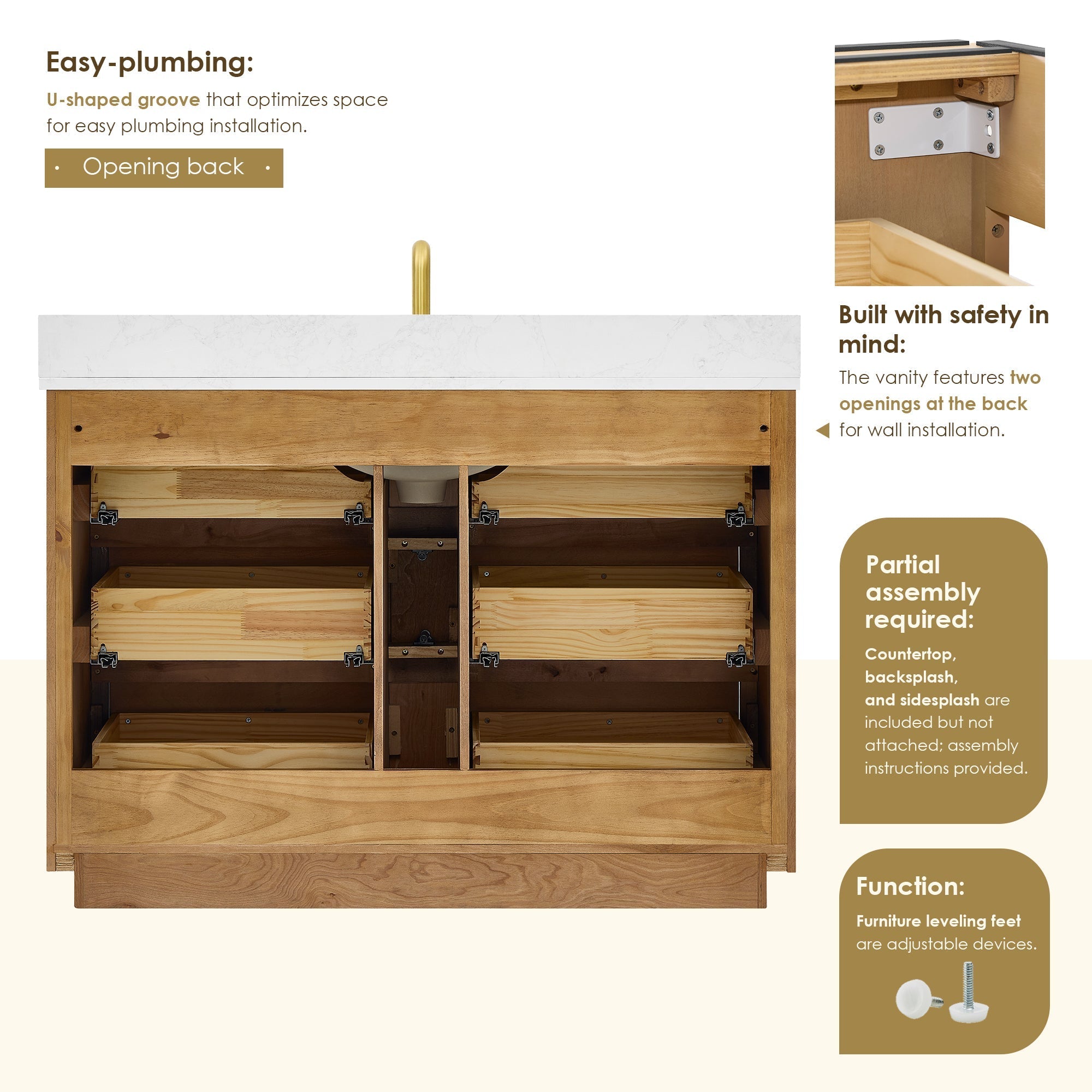 Altair Designs Navan 30"/36"/48"/60"/72" single/double vanity with top - 588030-WB-GW-NM