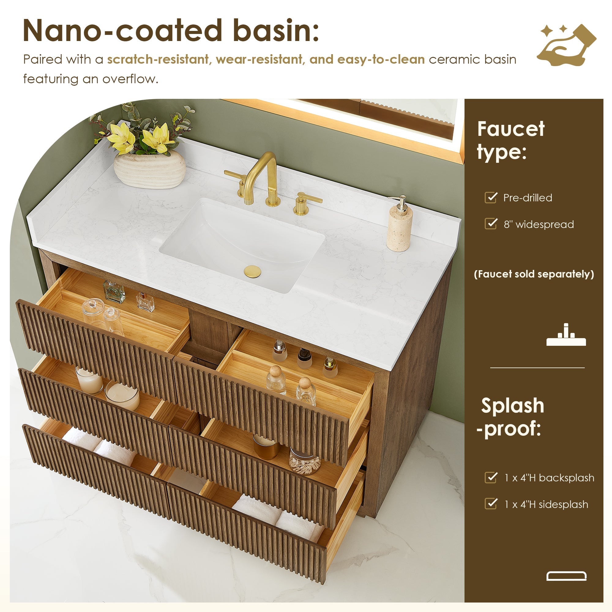 Altair Designs Navan 30"/36"/48"/60"/72" single/double vanity with top - 588030-WB-GW-NM