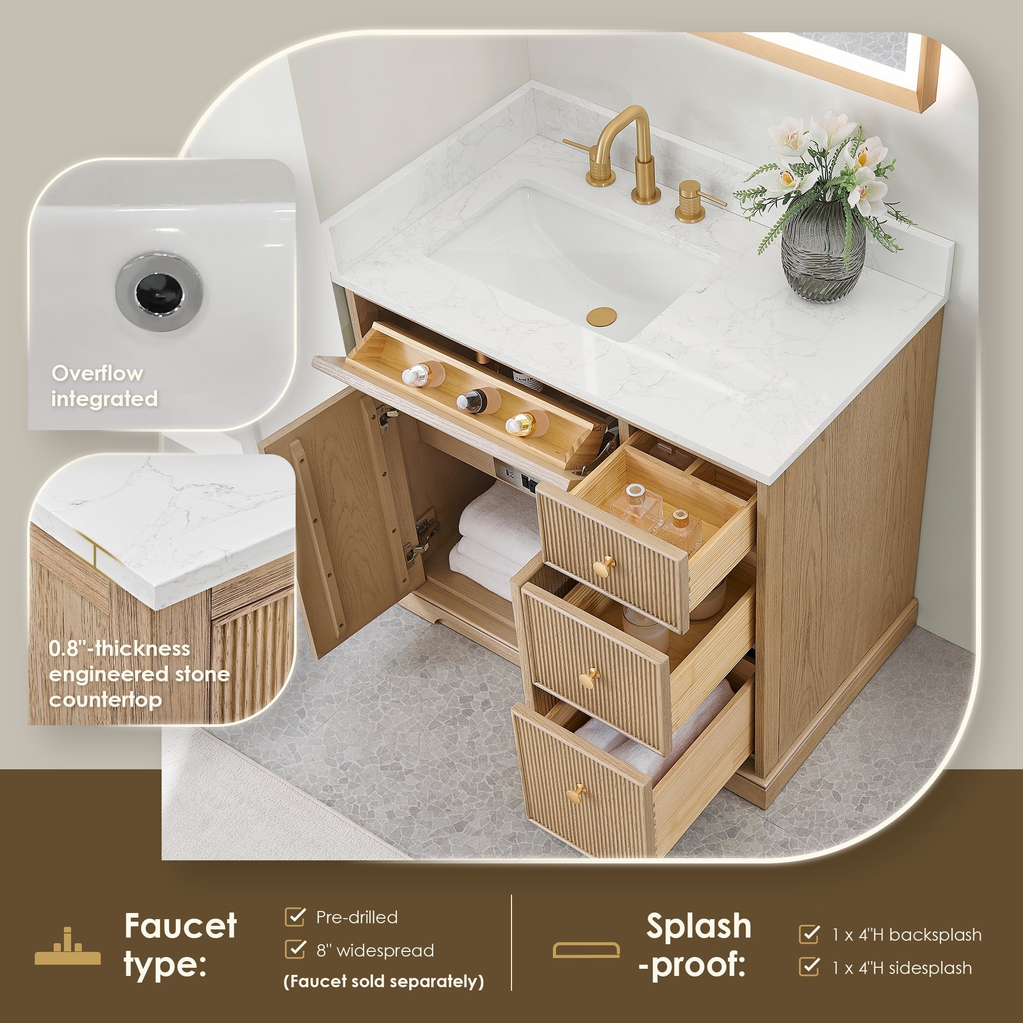 Altair Designs Barnett 36"/48"/60“/72" single/double vanity with top - 589036-NK-GW-NM