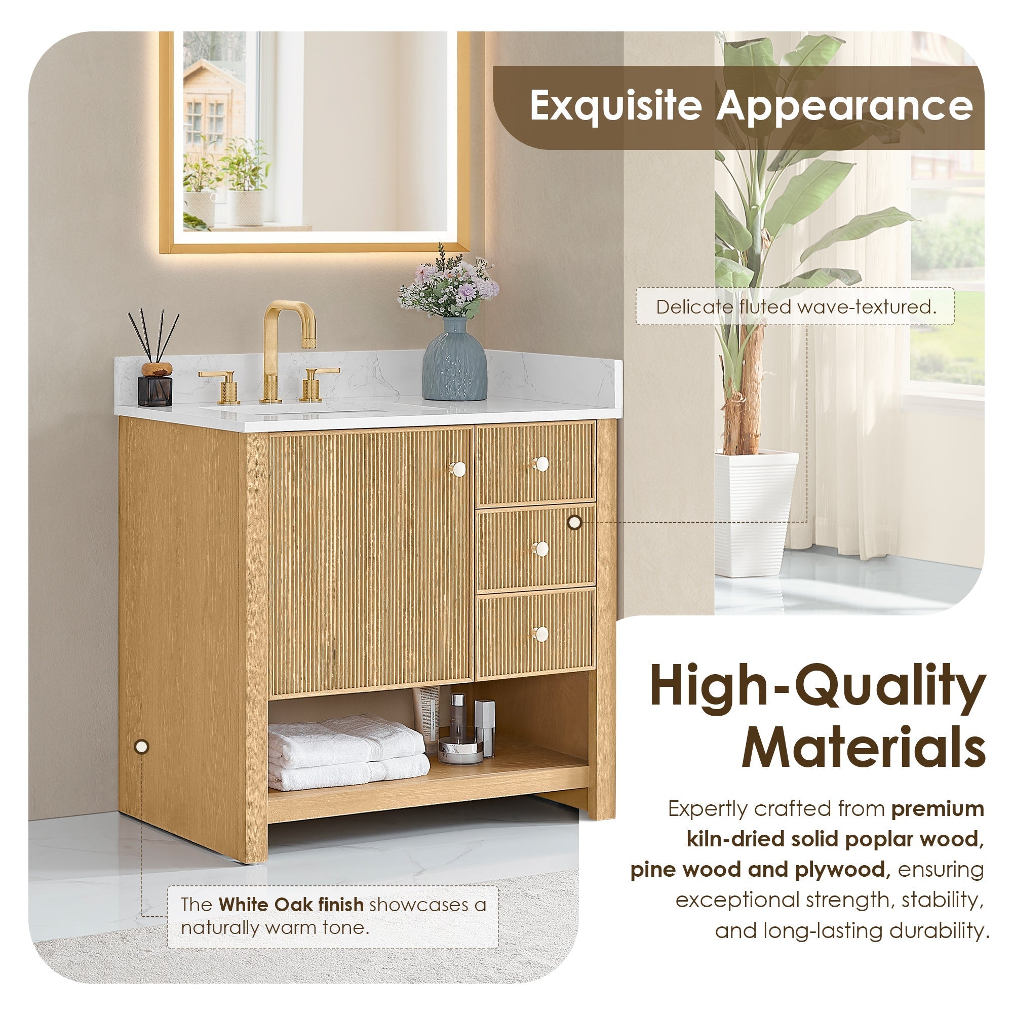 Altair Designs Cecil 36"/48"/60"/72" single/double vanity with top - 590036-WO-GW-NM