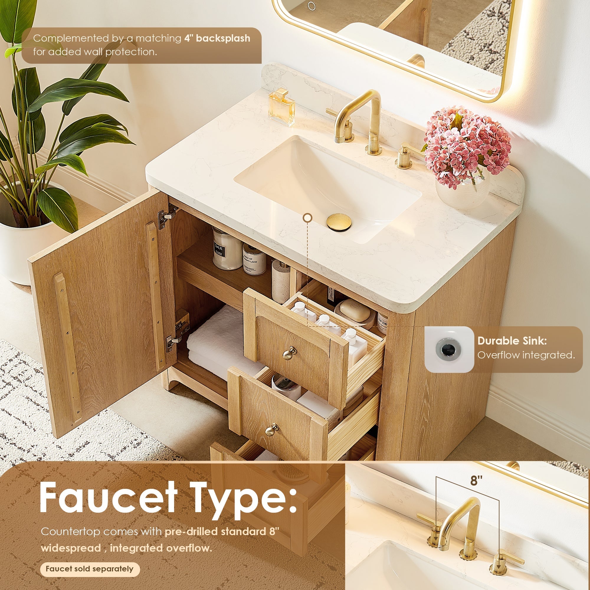 Altair Designs Milner 36"/48"/60"/72" single/double vanity with top - 591036-BA-GW-NM