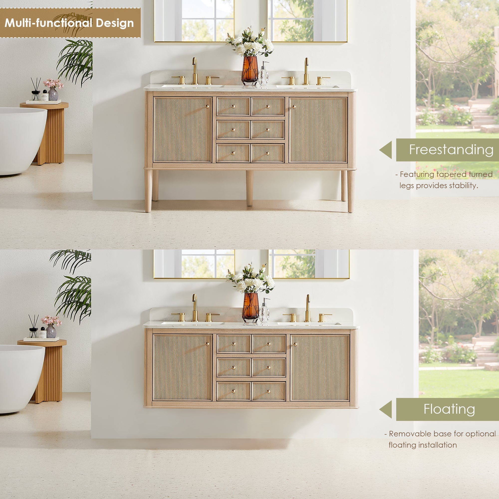 Altair Designs Blaise 48"/54"/60"/72" single/double vanity with top - 593048-LA-GW-NM