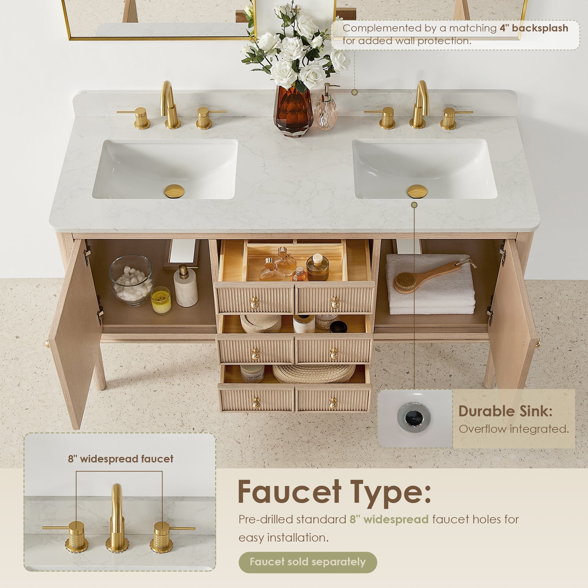 Altair Designs Blaise 48"/54"/60"/72" single/double vanity with top - 593048-LA-GW-NM