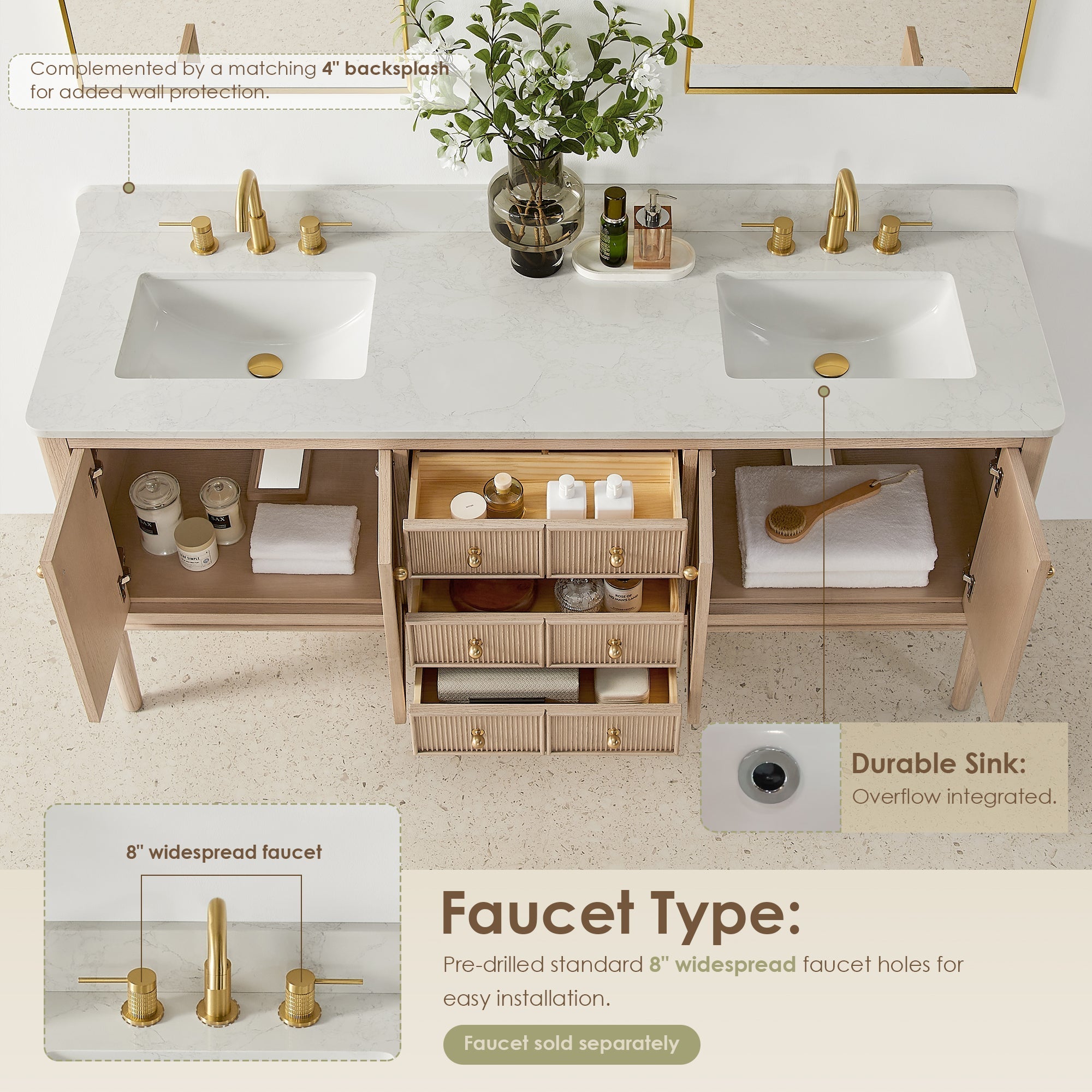Altair Designs Blaise 48"/54"/60"/72" single/double vanity with top - 593048-LA-GW-NM