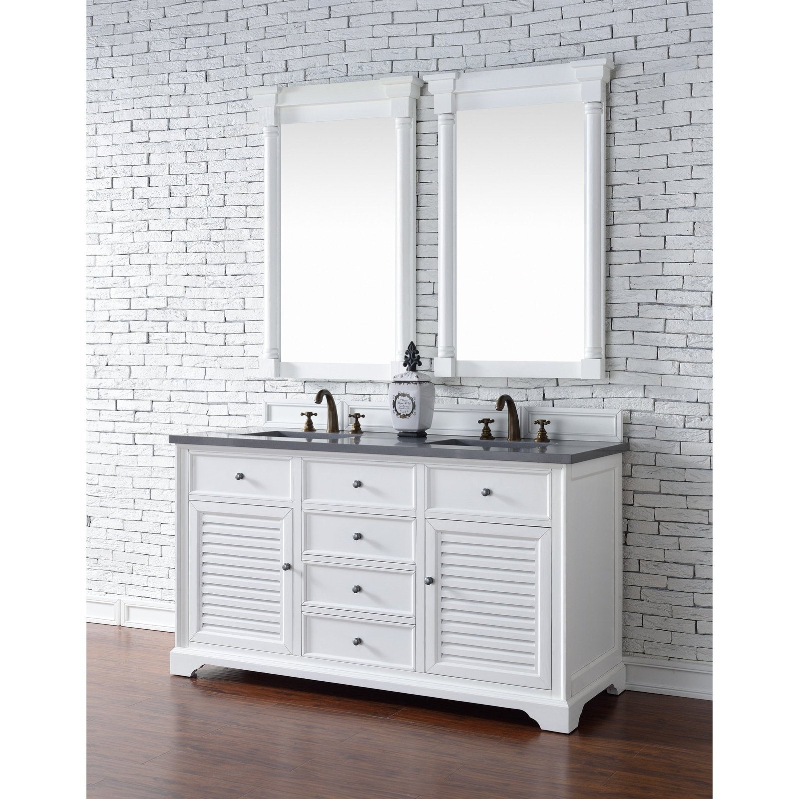 James Martin Vanities Savannah 60" Bright White Double Vanity - 238-104-V60D-BW-3AF