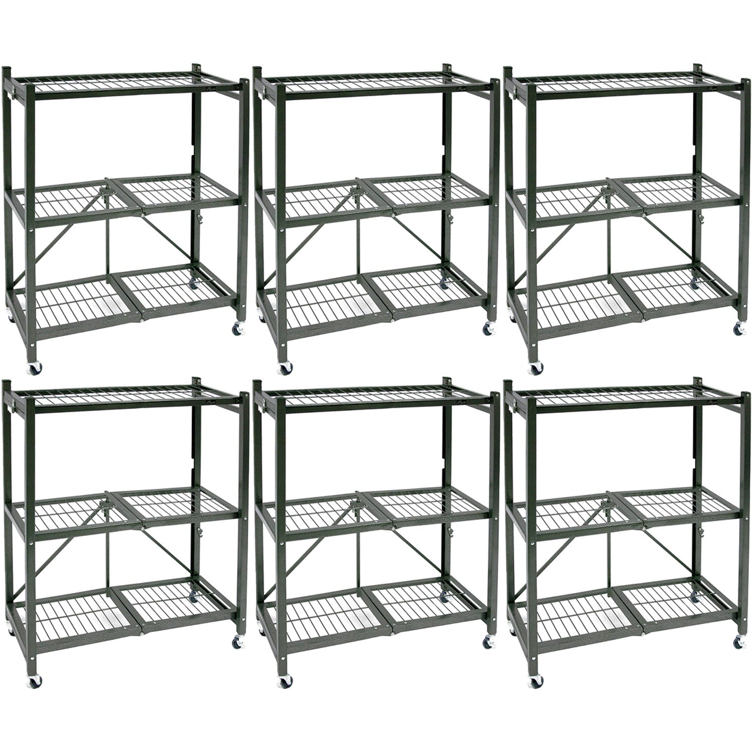 Origami R3 Foldable 3-Tiered Shelf Storage Rack & Wheels, Pewter (6 Pack) - 253009