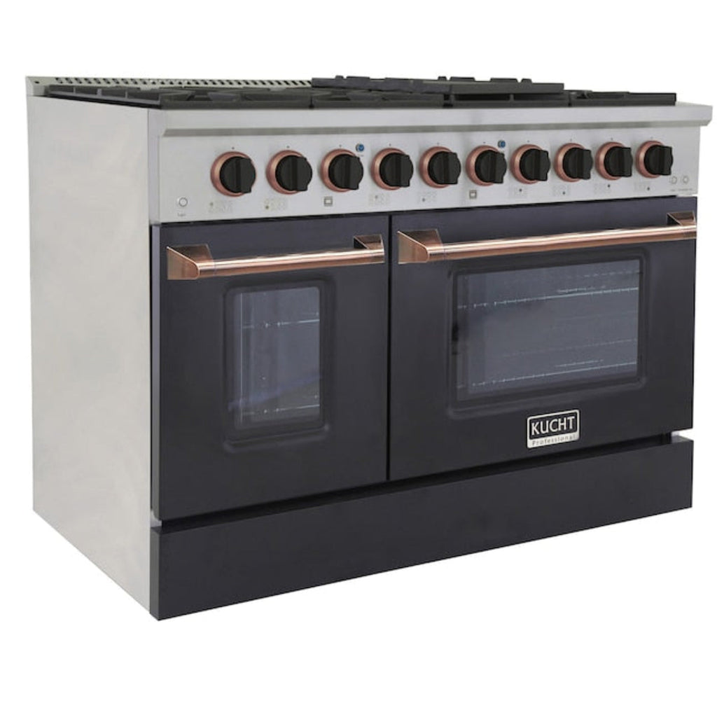 Kucht 48" Pro-Style Propane Gas Dual Fuel Range in Black with Rose Gold Accents, KDF482/LP-K-ROSE - KDF482/LP-K-ROSE