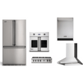 Viking 5-Piece Package 36 Counter-Depth French-Door Refrigerator and 36 Gas Rangetop and VSOF7301SS 30 Single Convection Electric Wall Oven and 24 Integrated Dishwasher and 36 Wall Mount Range Hood - RVFFR336SS