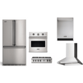 Viking 5-Piece Package 36 Counter-Depth French-Door Refrigerator and 36 Gas Rangetop and VSOE527SS 27 Single Electric Wall Oven and 24 Integrated Dishwasher and 36 Wall Mount Range Hood - RVFFR336SS