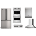 Viking 5-Piece Package 36 Counter-Depth French-Door Refrigerator and 36 Gas Rangetop and VDOE530SS 30 Double Electric Wall Oven and 24 Integrated Dishwasher and 36 Wall Mount Range Hood - RVFFR336SS